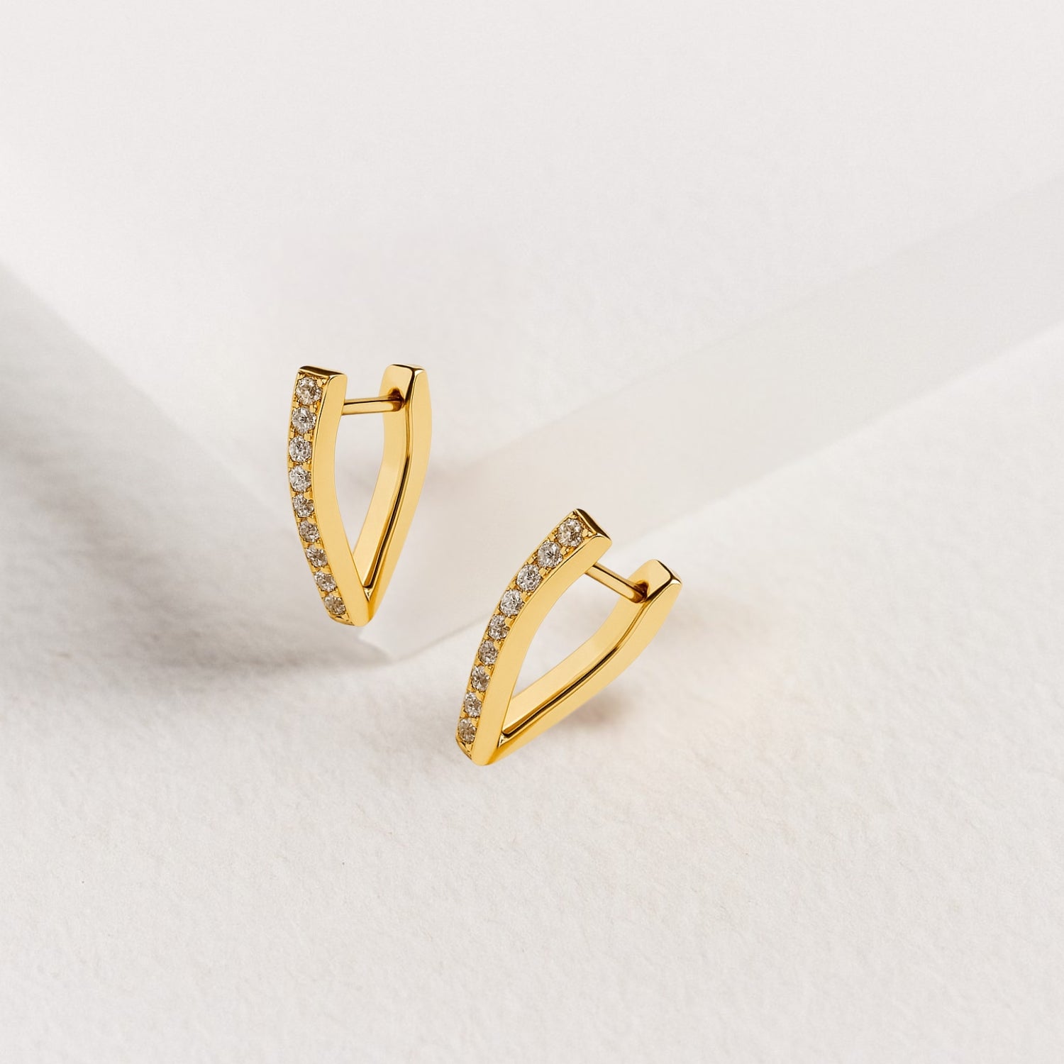 Women’s Pavé Curved-Bar Huggie Hoop Earrings – Gold-Tone Marquise Mini Hoops with Hinged Latch-Back, Lightweight Sparkle for Daily & Party Wear