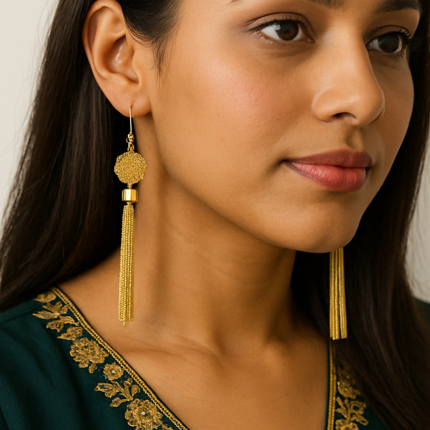 Gold-Tone Tassel Dangle Earrings for Women & Girls | Lightweight Long Chain Drop Earrings with Filigree Bead | Party, Casual & Festive Jewelry