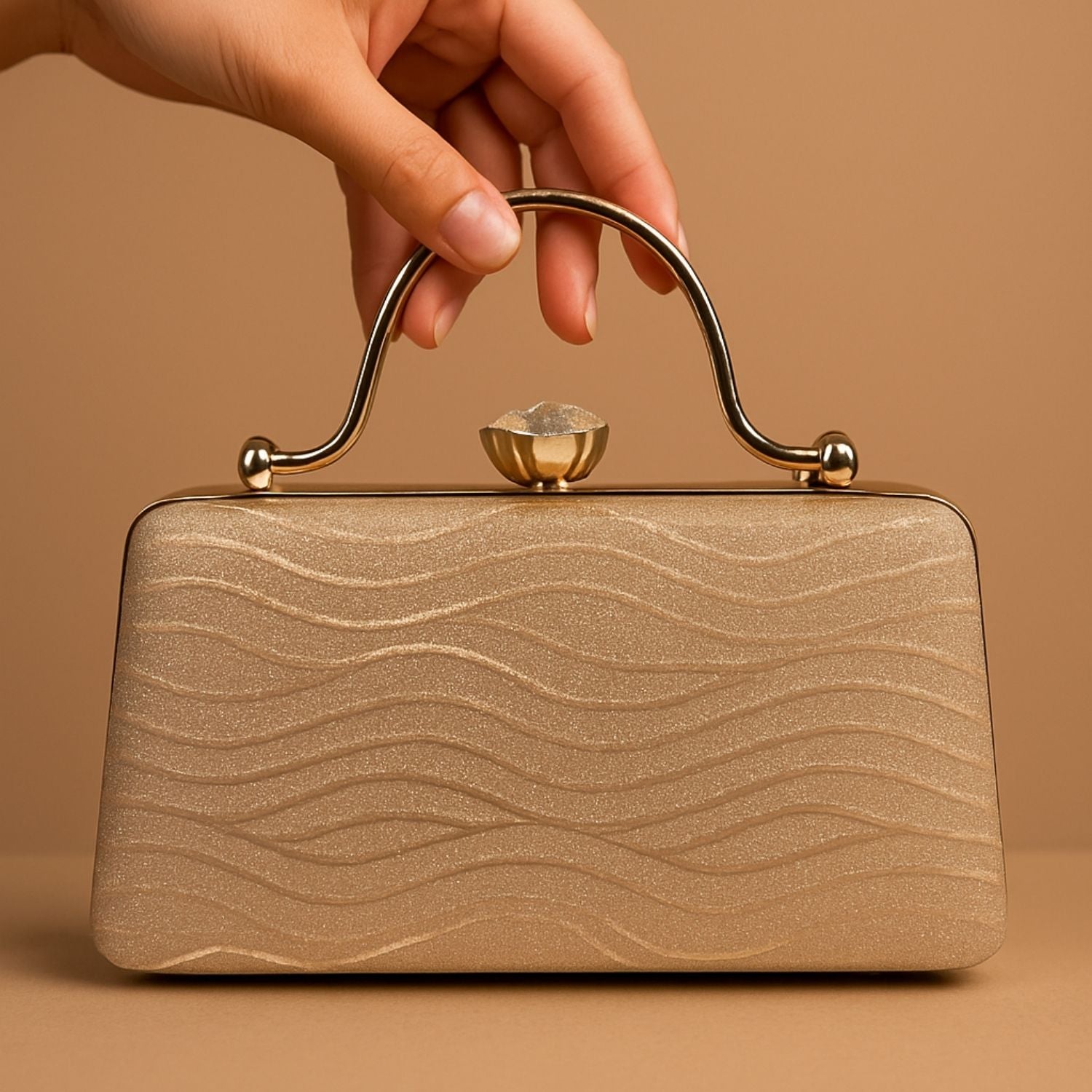 Golden Glitter Clutch Bag with Handle – Elegant Party Handbag for Women