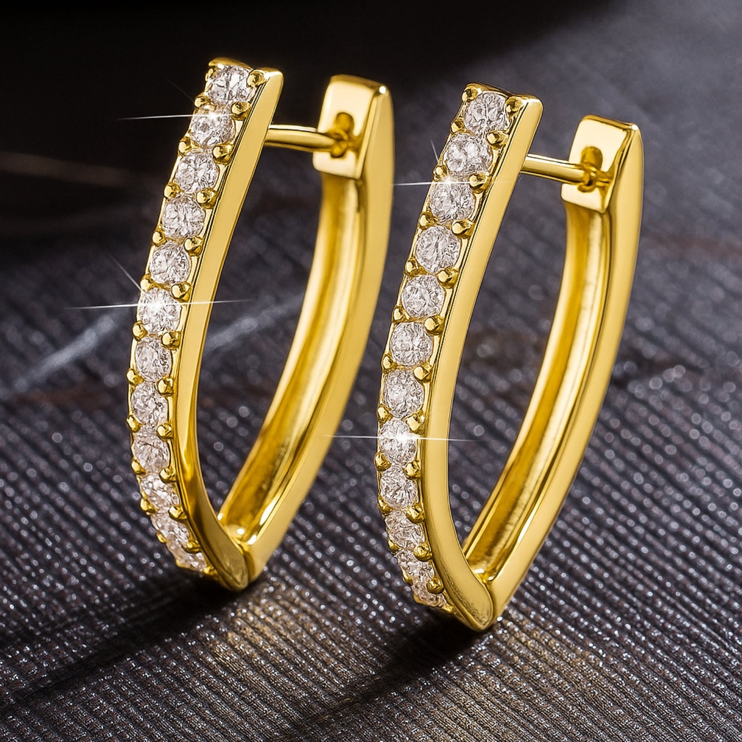 Women’s Pavé Curved-Bar Huggie Hoop Earrings – Gold-Tone Marquise Mini Hoops with Hinged Latch-Back, Lightweight Sparkle for Daily & Party Wear