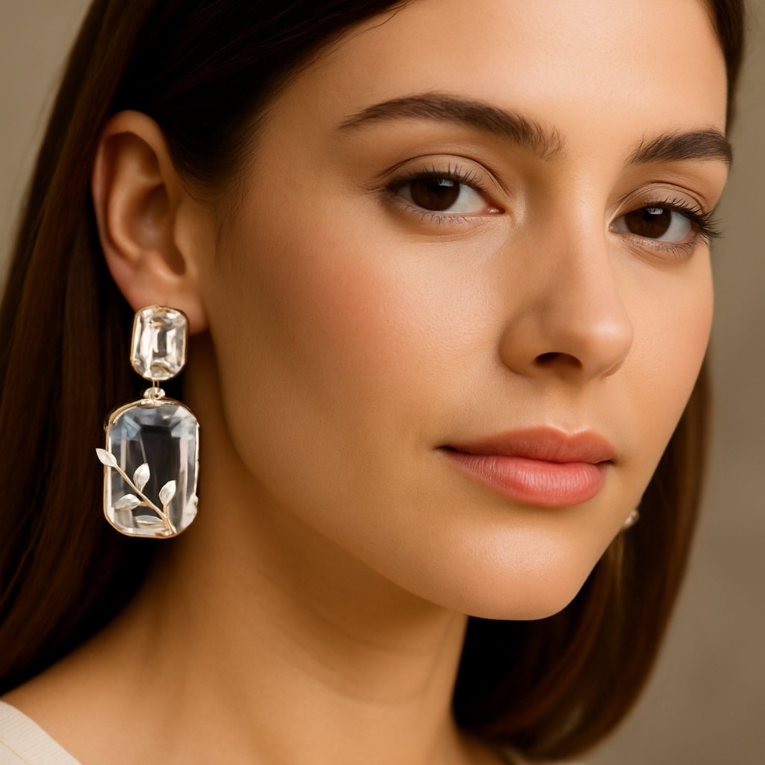 Women’s Black Statement Dangle Earrings – Gold-Tone Geometric Drop with Faceted Stones & Crystal Leaf Overlay, Party/Wedding Jewelry (Pair)