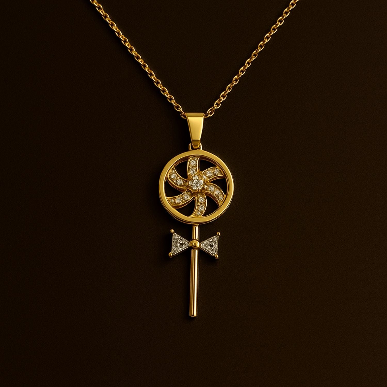 Golden Key Design Pendant Necklace with Crystals