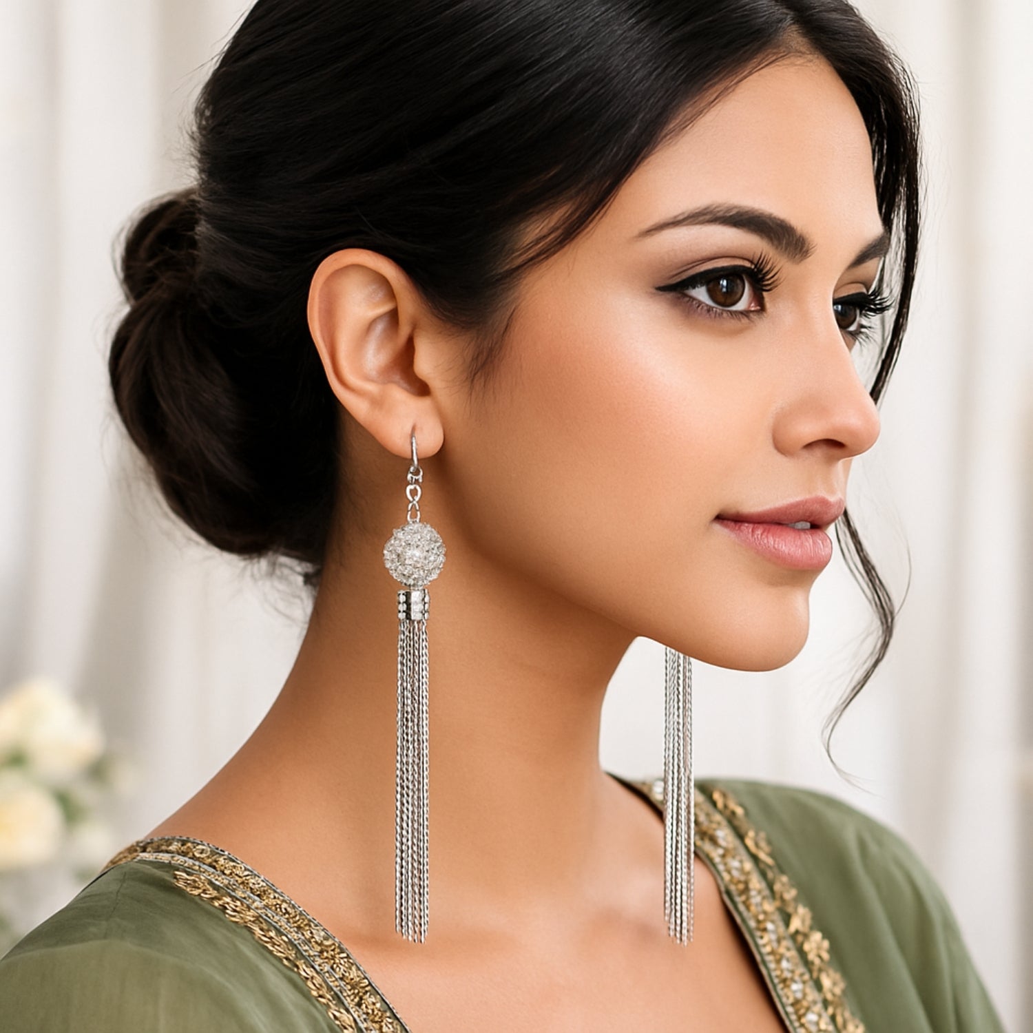 Gold-Tone Tassel Dangle Earrings for Women & Girls | Lightweight Long Chain Drop Earrings with Filigree Bead | Party, Casual & Festive Jewelry