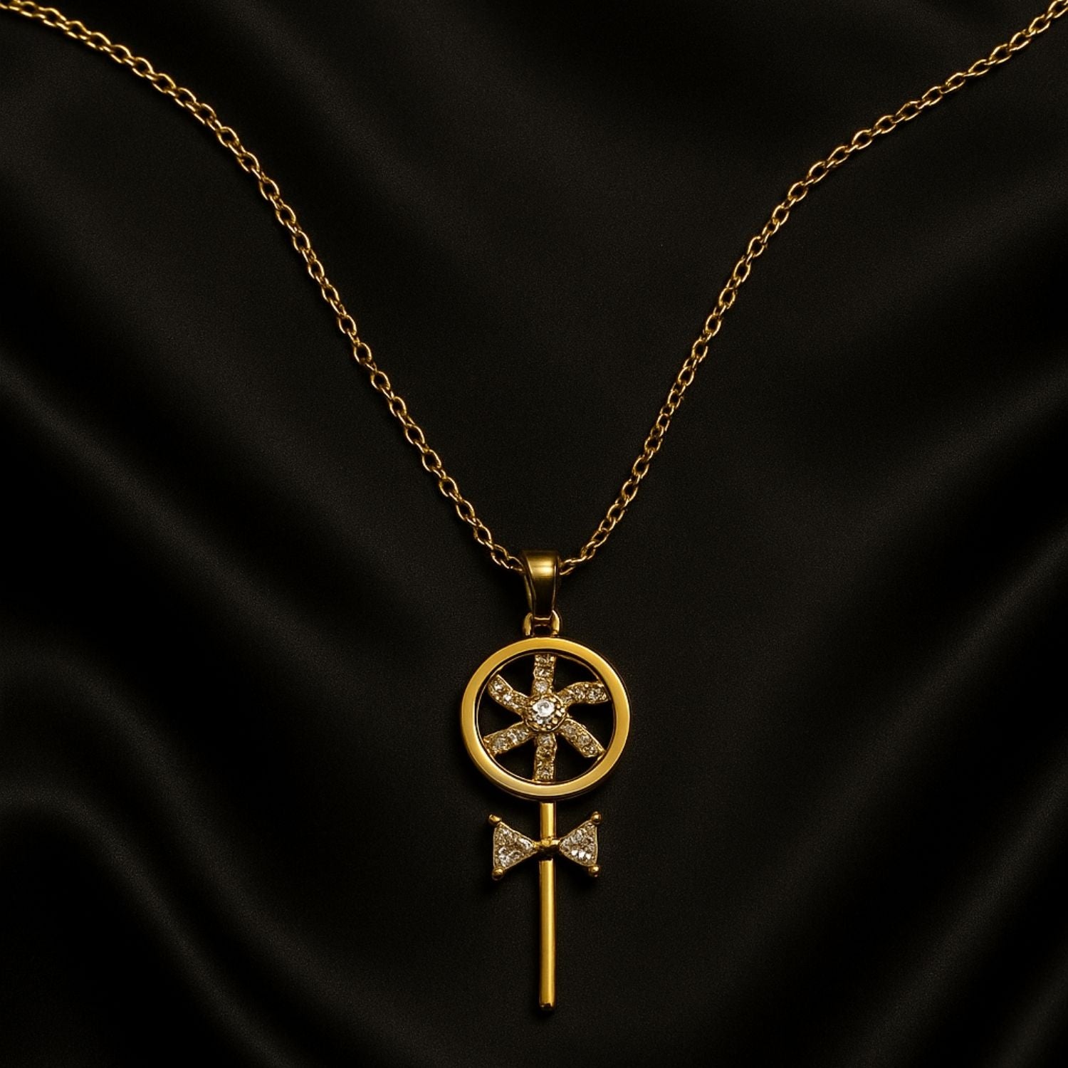 Golden Key Design Pendant Necklace with Crystals