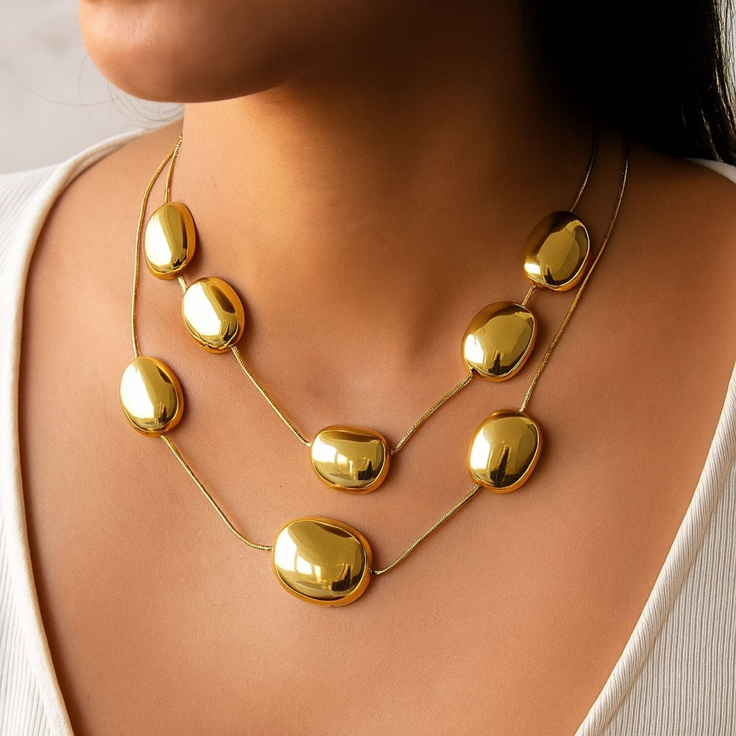 Premium Golden Gloss Bead Pendant Necklace for Women