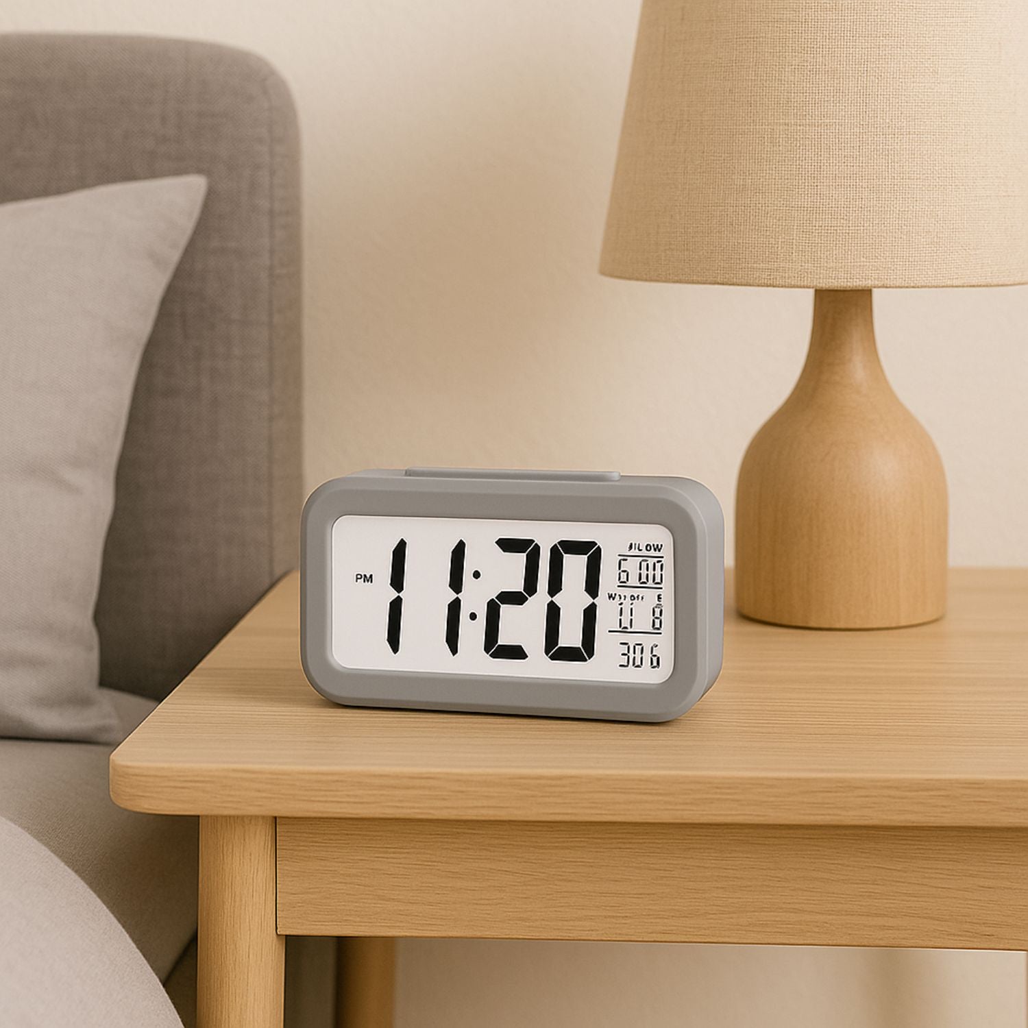 Digital Alarm Clock (LCD)Table Clock for Students, Home, Office, Corporate with Automatic Sensor, Date & Temperature (White Digital) ABS Material