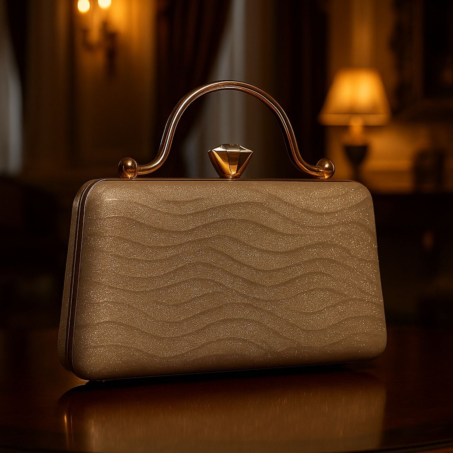 Golden Glitter Clutch Bag with Handle – Elegant Party Handbag for Women