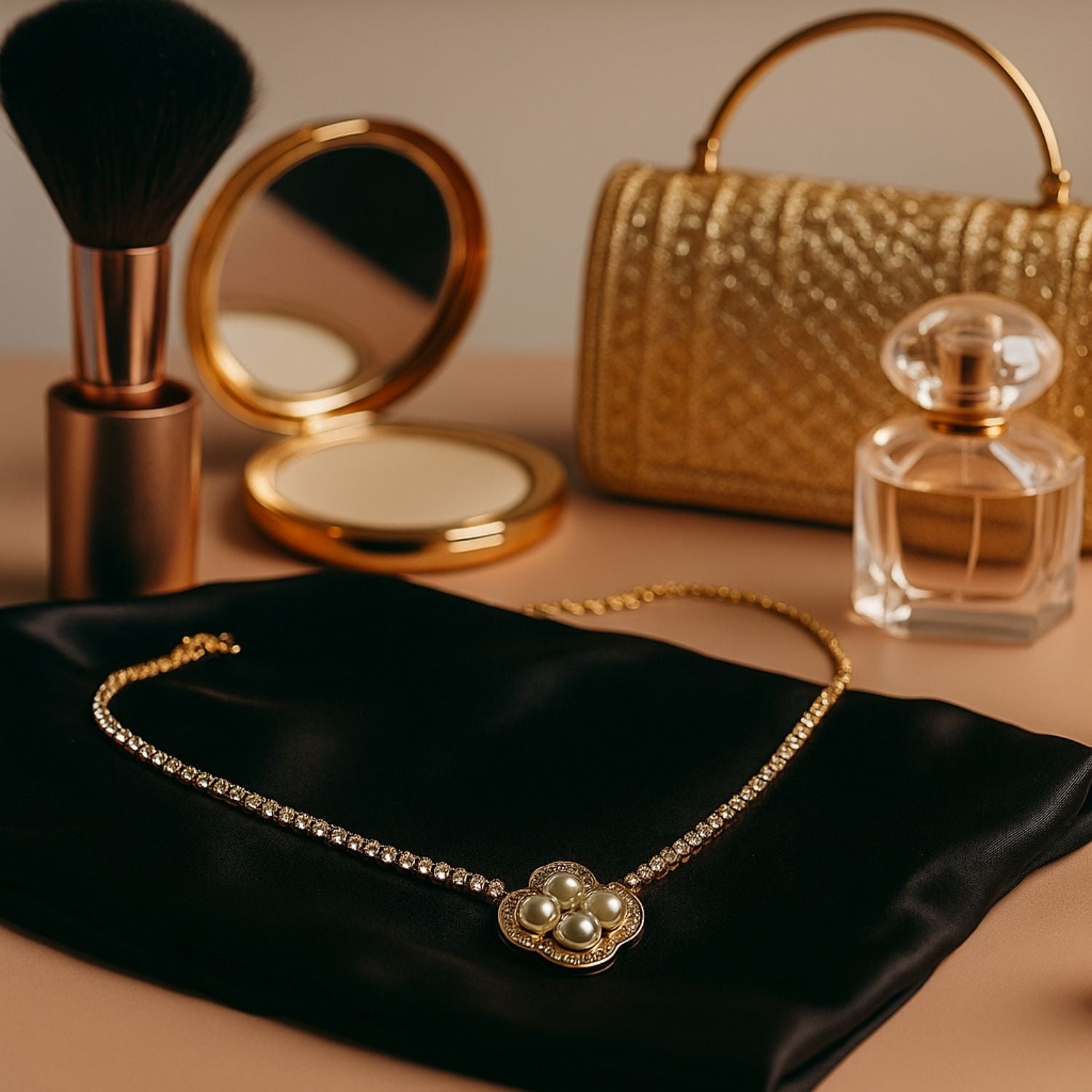 Premium Pearl Blossom Pendant – Gold Plated Necklace with Crystal Chain