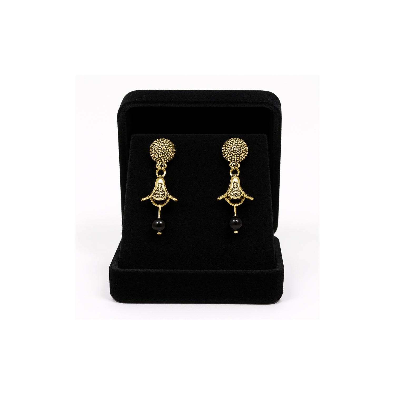 Gold-Tone Floral Dangle Earrings for Women & Girls | Traditional Drop Earrings with Black Bead | Lightweight Daily & Festive Wear Jewellery