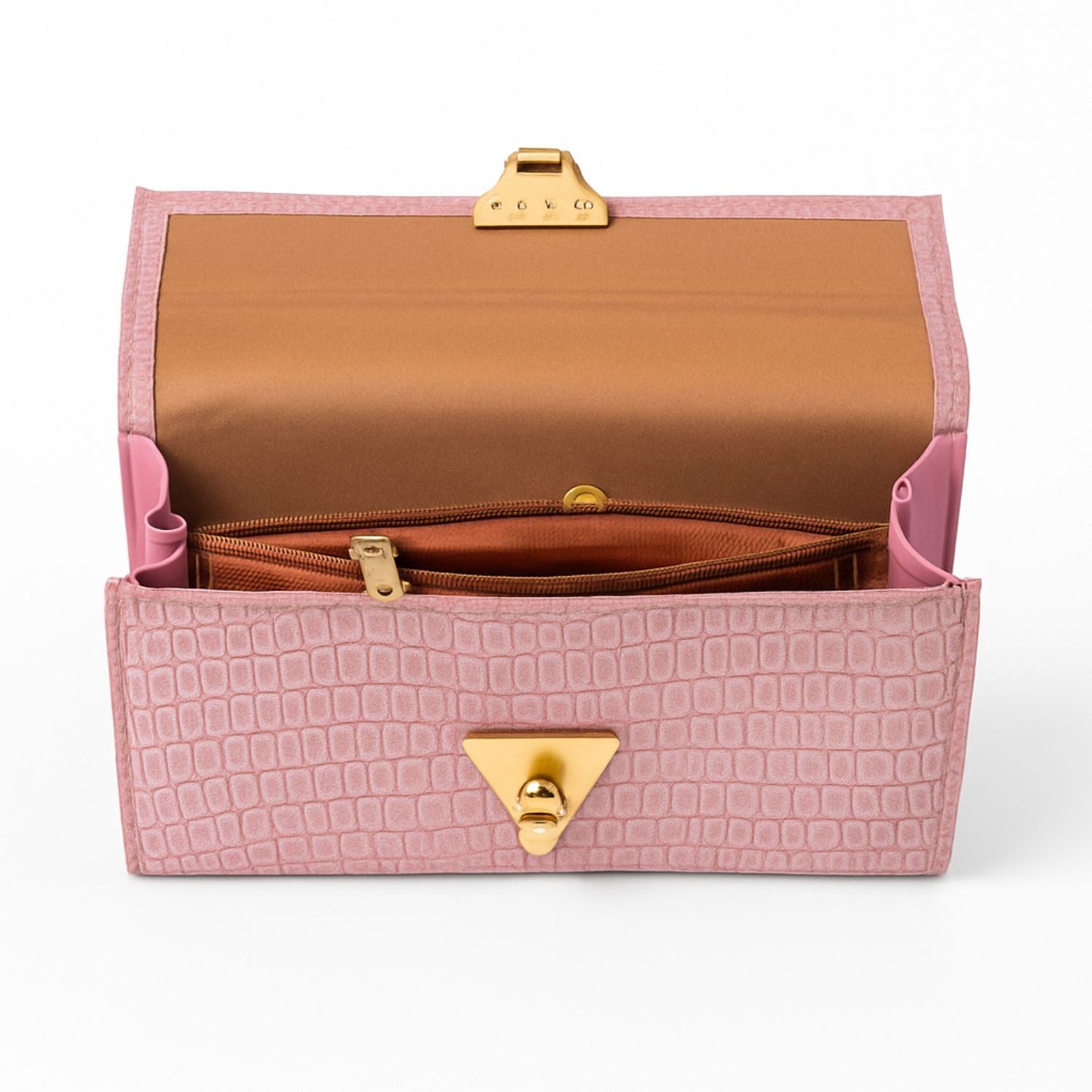 Croc-Textured Clutch – Elegant Evening Purse with Metallic Lock