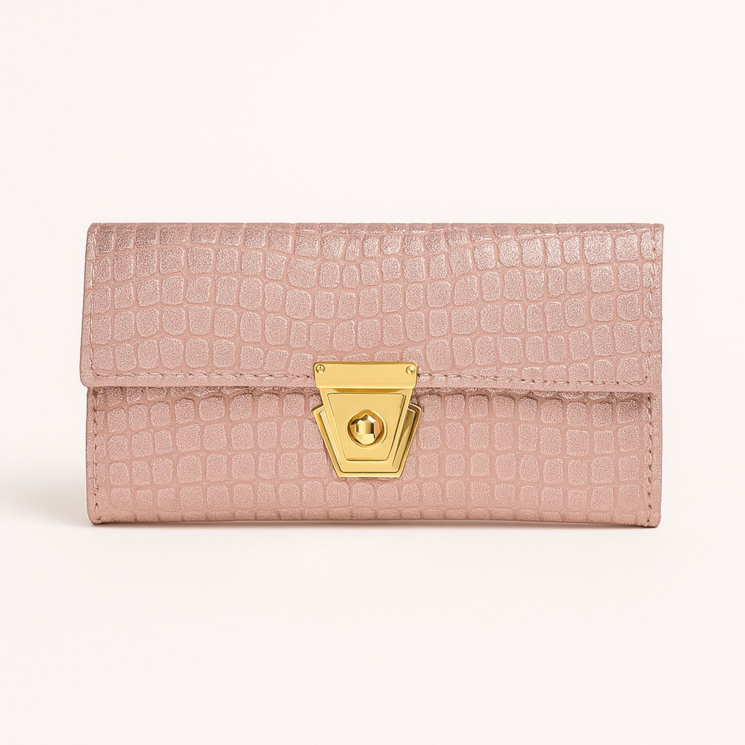 Croc-Textured Clutch – Elegant Evening Purse with Metallic Lock