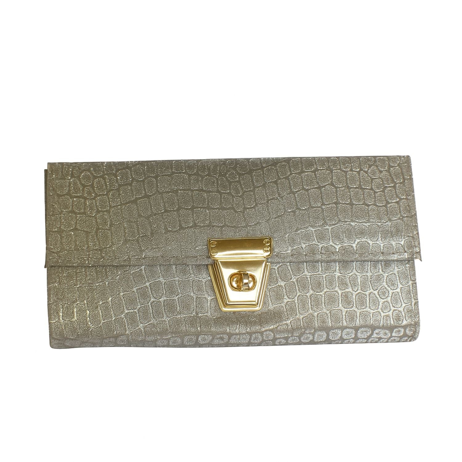Croc-Textured Clutch – Elegant Evening Purse with Metallic Lock
