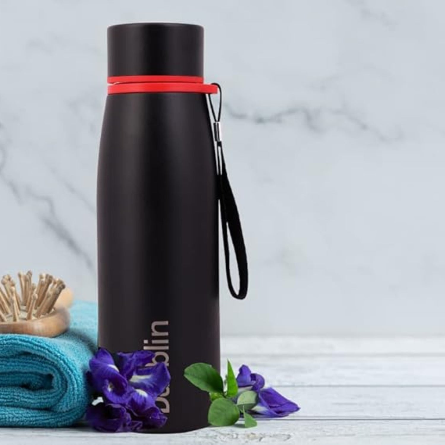 Dubblin Messi Premium Stainless Steel Double Wall Vacuum Insulated BPA Free Water Bottle, Sports Thermos Flask Keeps Hot 12 Hours, Cold 24 Hours(Black,650 ml)