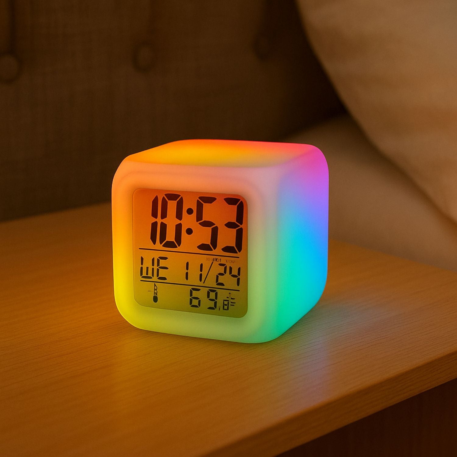 Multicolour Clock (Rainbow clock) | Digital Led Alarm Clock For Table Home Desk Night Table | With Temperature/Day/Month/Date/Time/Alarm
