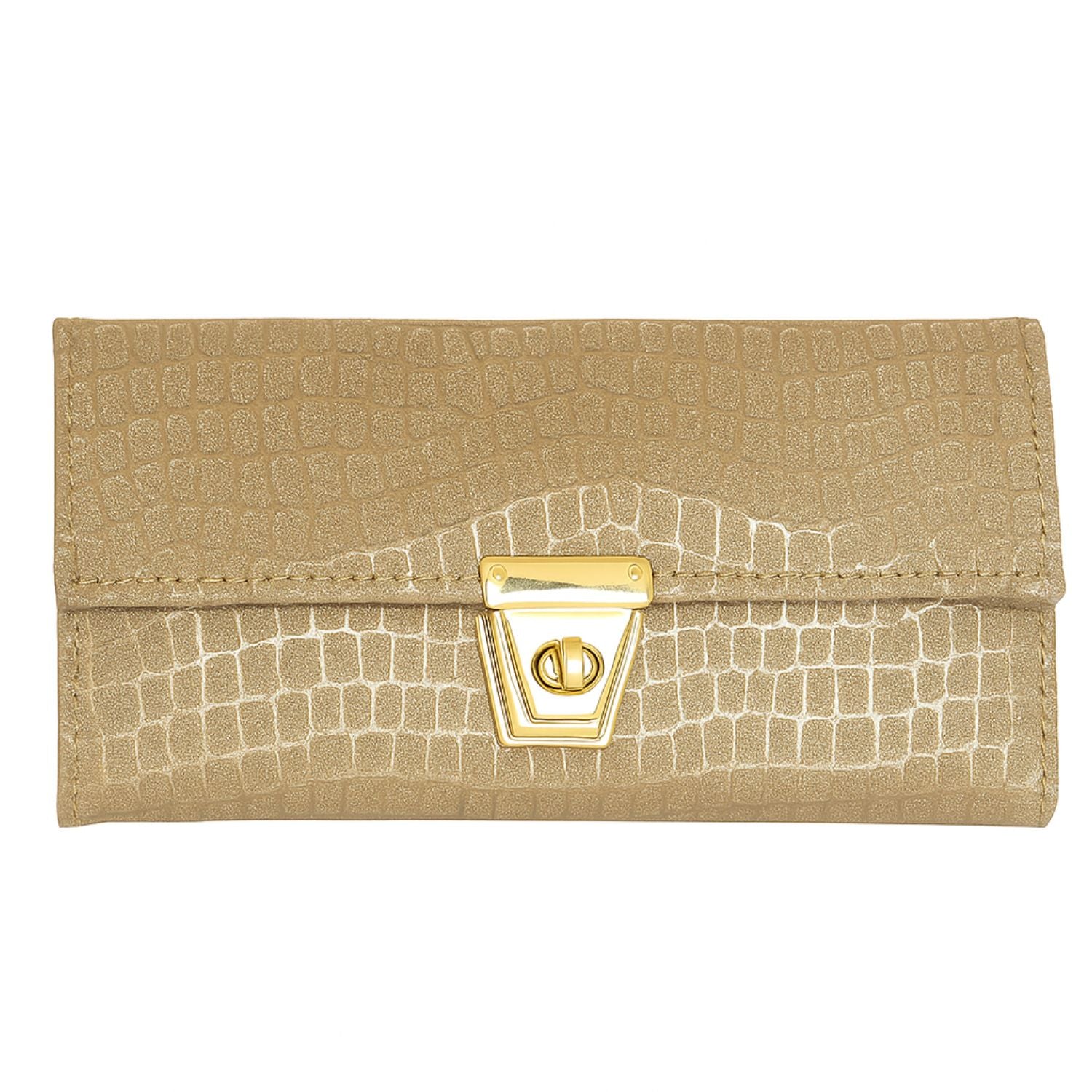 Croc-Textured Clutch – Elegant Evening Purse with Metallic Lock