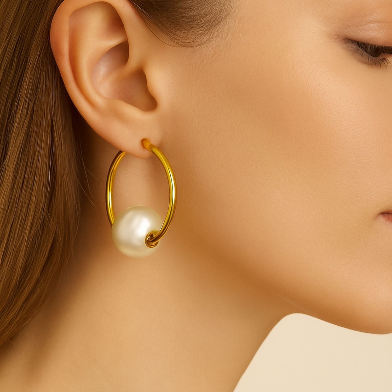 Gold Hoop Pearl Earrings – Elegant White Pearl Hoops for Women & Girls