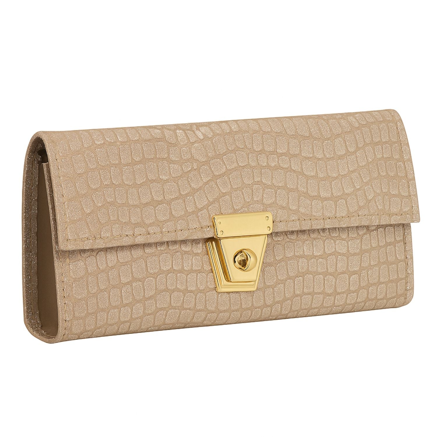 Croc-Textured Clutch – Elegant Evening Purse with Metallic Lock