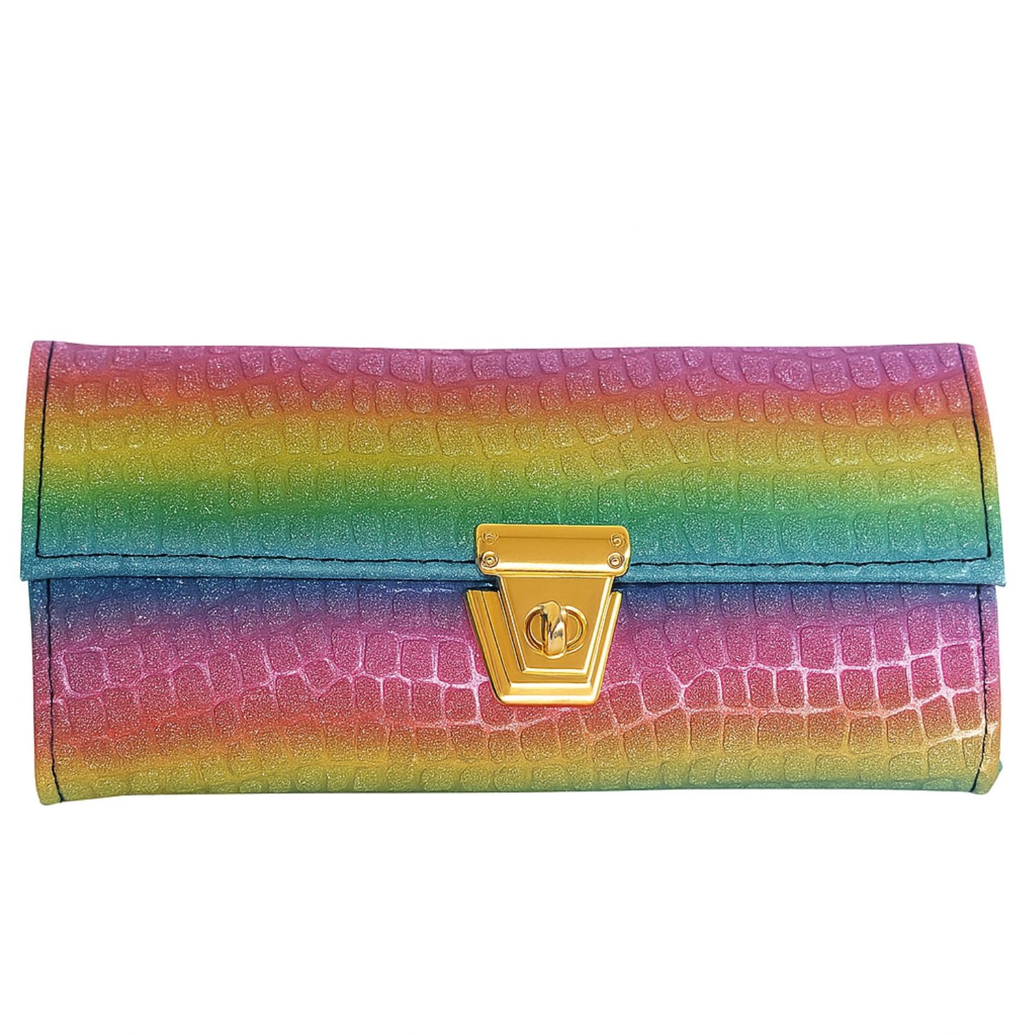 Croc-Textured Clutch – Elegant Evening Purse with Metallic Lock