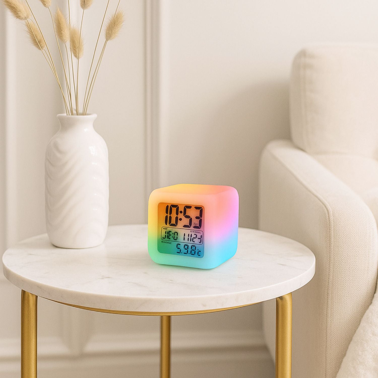 Multicolour Clock (Rainbow clock) | Digital Led Alarm Clock For Table Home Desk Night Table | With Temperature/Day/Month/Date/Time/Alarm