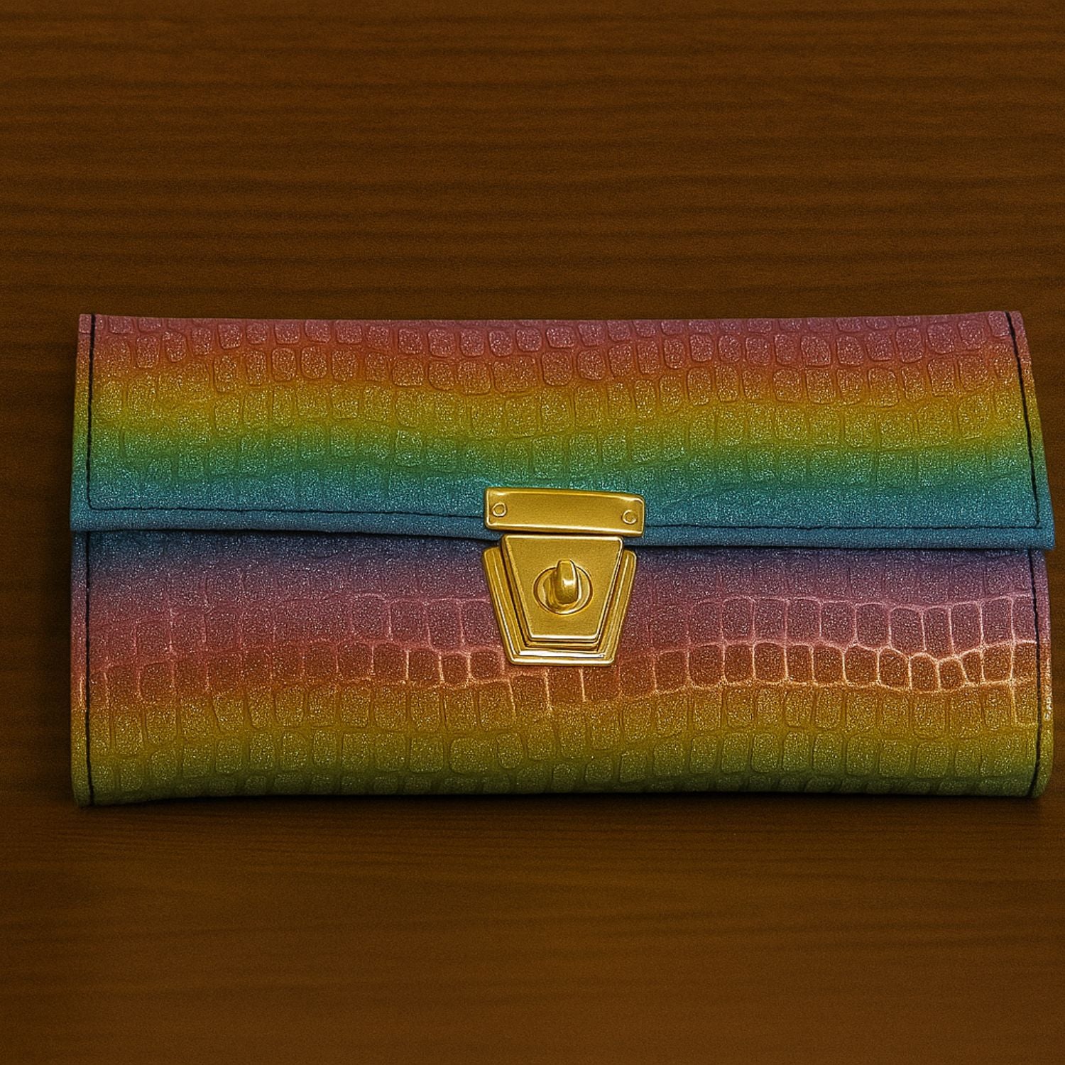 Croc-Textured Clutch – Elegant Evening Purse with Metallic Lock