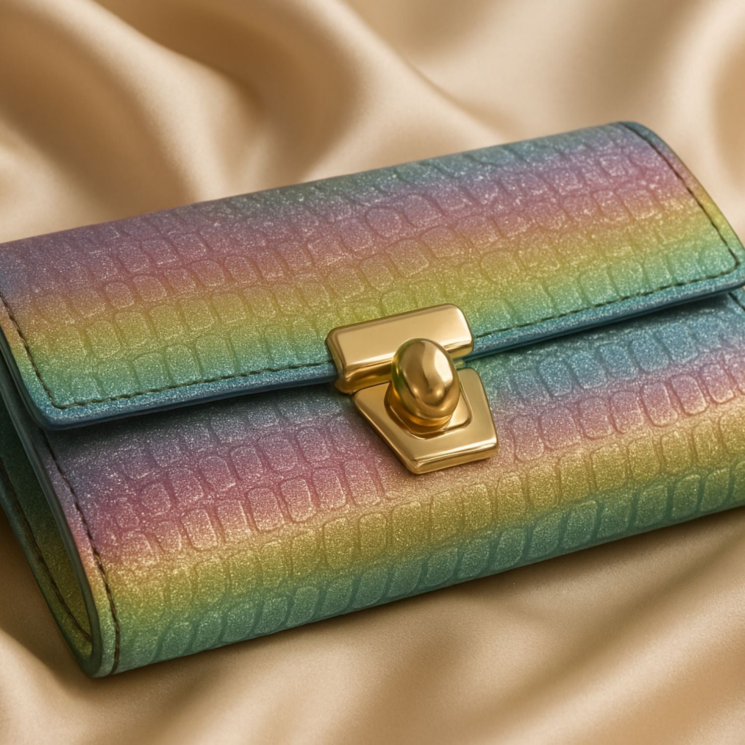 Croc-Textured Clutch – Elegant Evening Purse with Metallic Lock