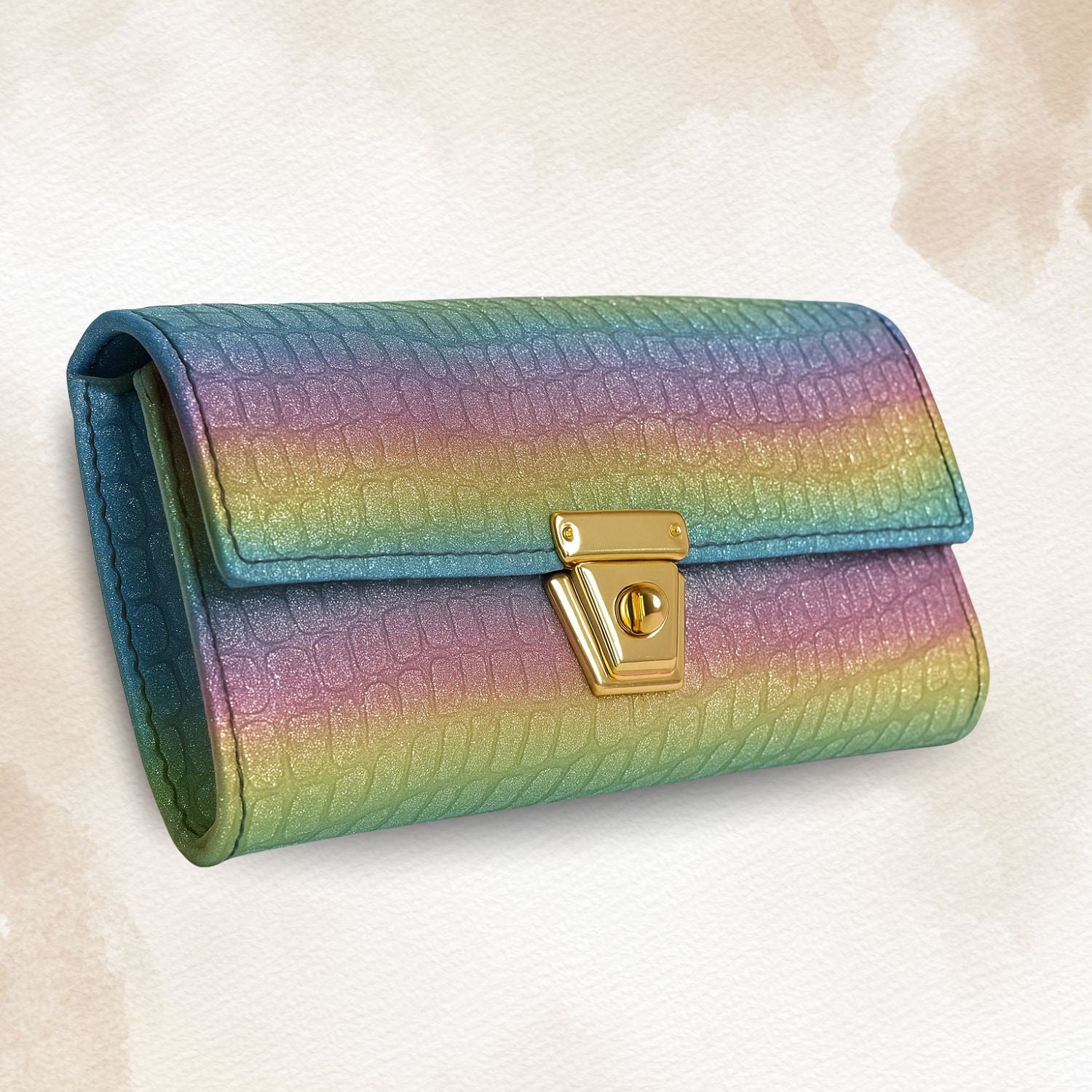 Croc-Textured Clutch – Elegant Evening Purse with Metallic Lock