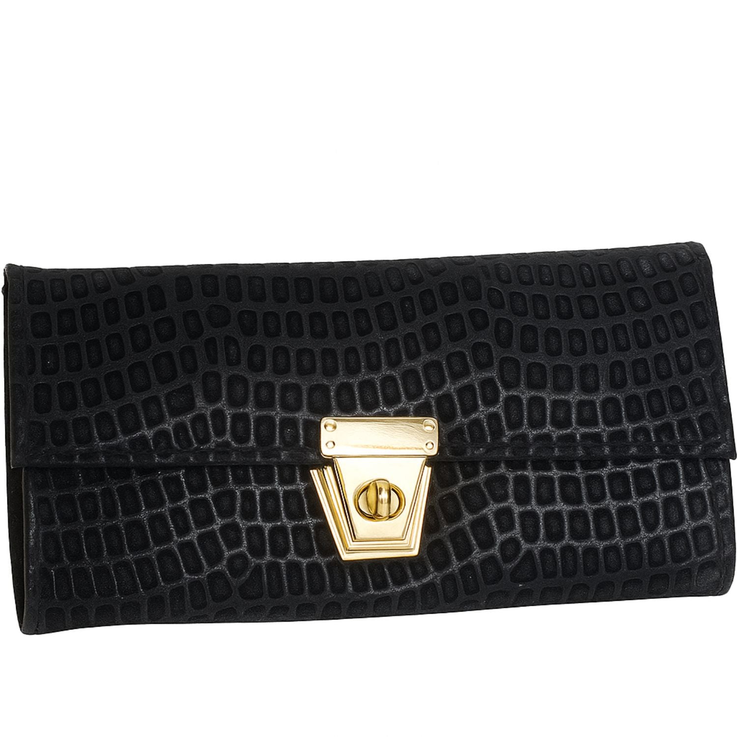 Croc-Textured Clutch – Elegant Evening Purse with Metallic Lock