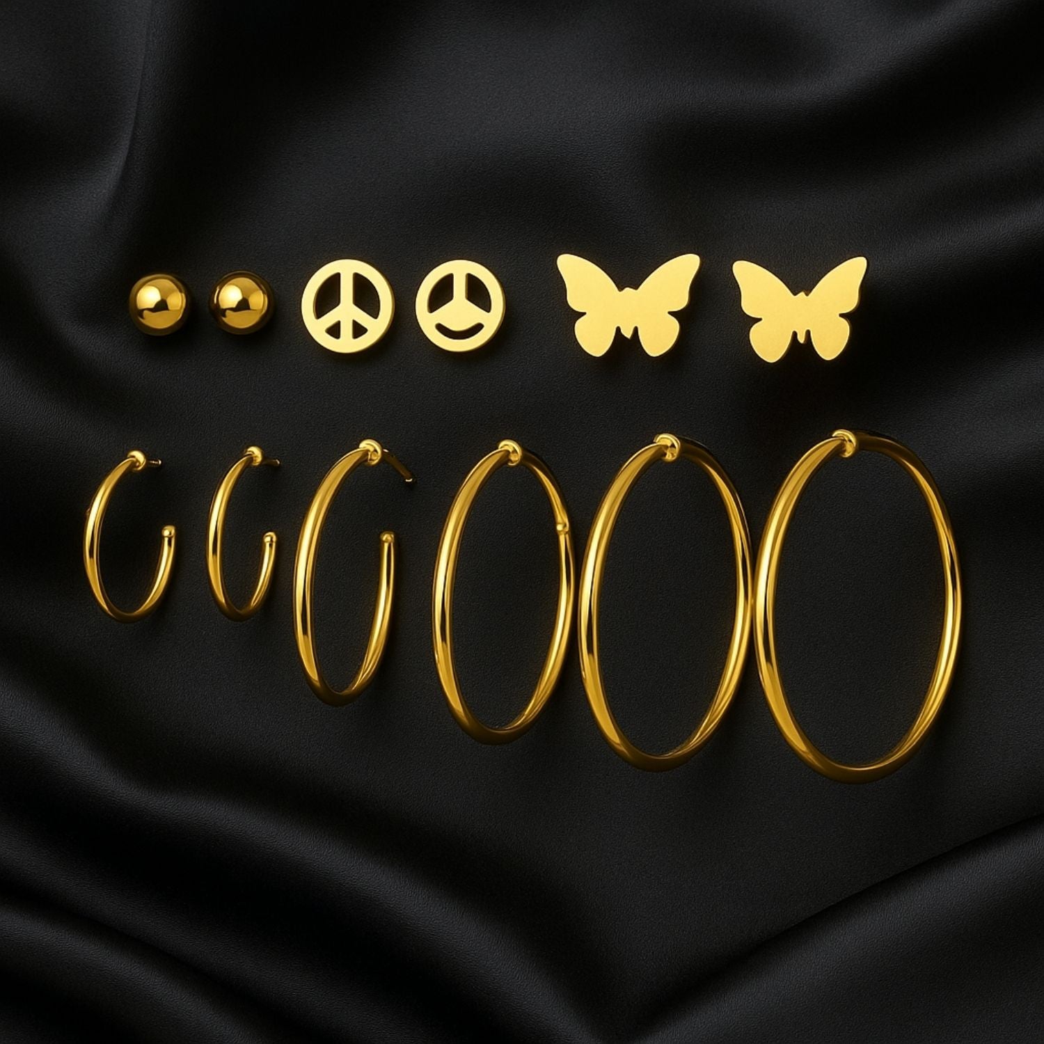 Gold Earring Combo Set – 6 Pairs of Hoops & Studs for Women & Girls