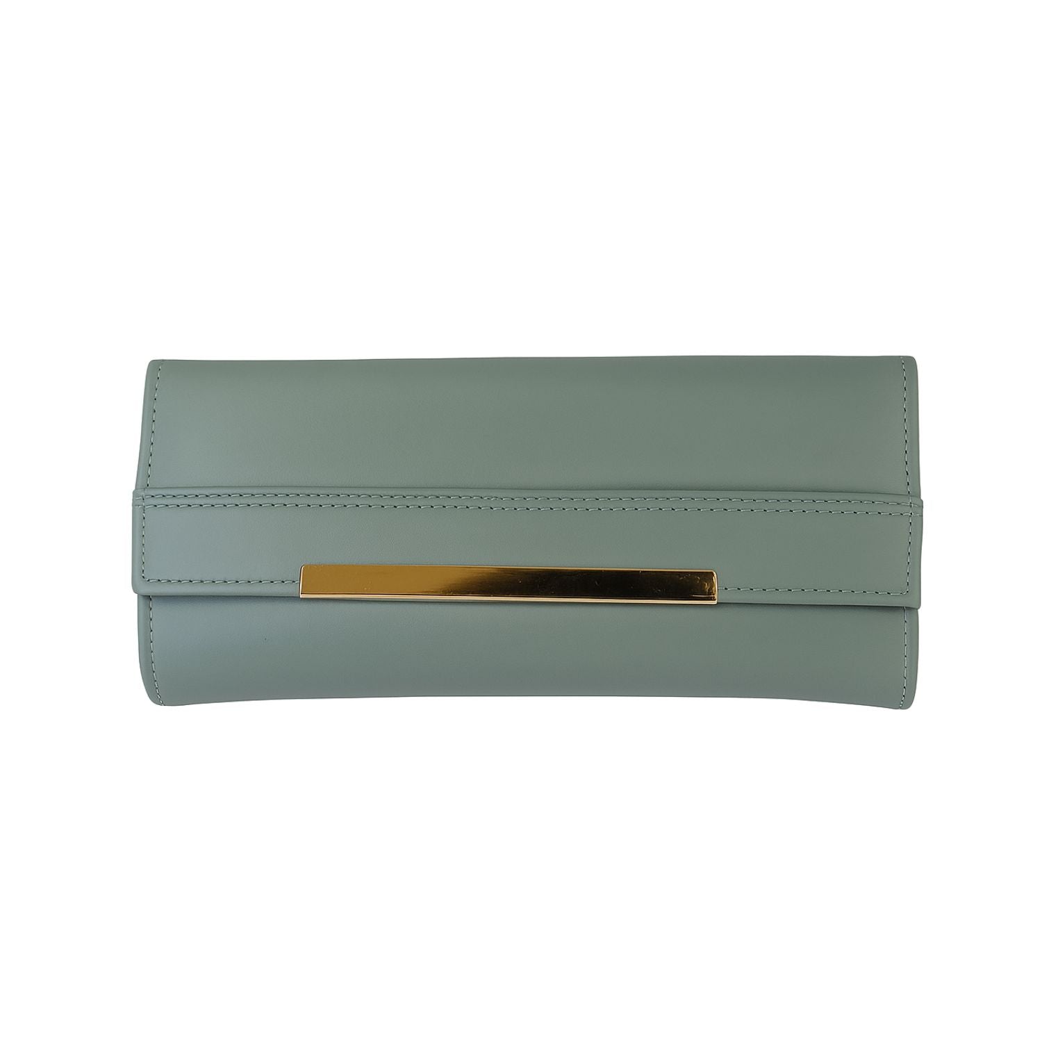 Sage Sleek Clutch with Gold Accent Bar – Minimalist Elegance