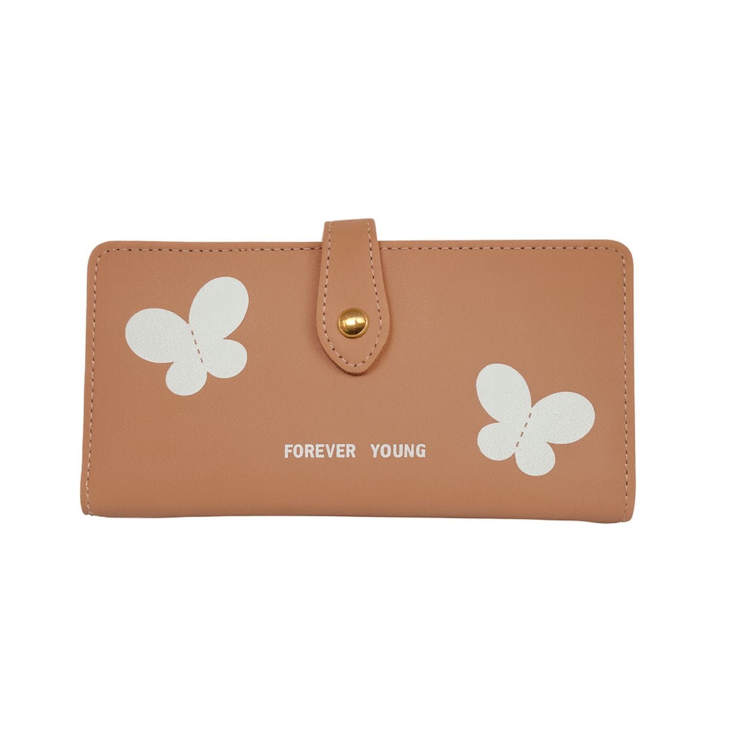 Women’s Butterfly Long Wallet – PU Leather Clutch with Removable Zipper Compartment, 12+ Card Slots, ID Window & Strap Snap Closure (Peach Pink)