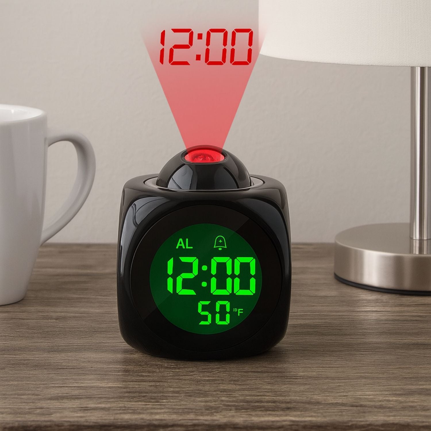 Digital LCD Display Colorful Voice Projection Alarm Clock Weather Station LED with Temperature Wake Up Projector Clocks Without Battery - Black