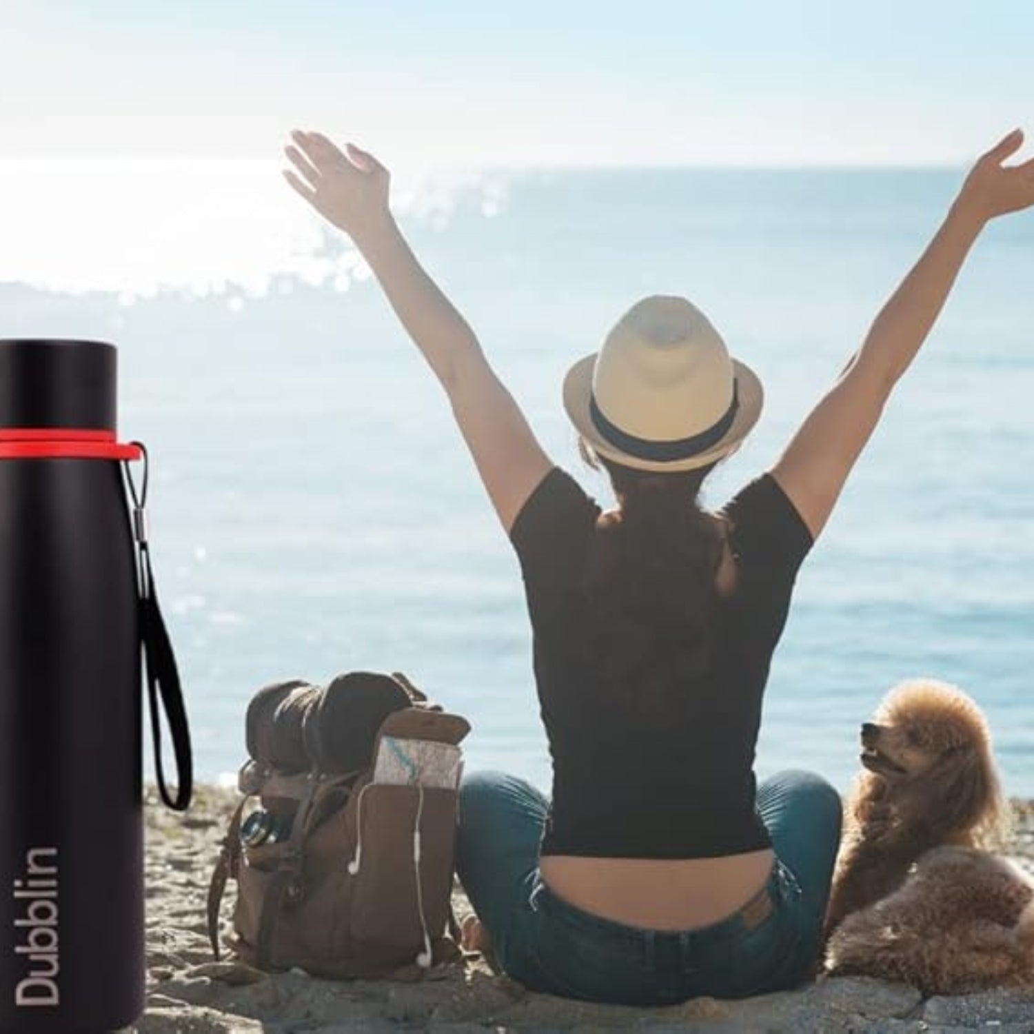 Dubblin Messi Premium Stainless Steel Double Wall Vacuum Insulated BPA Free Water Bottle, Sports Thermos Flask Keeps Hot 12 Hours, Cold 24 Hours(Black,650 ml)