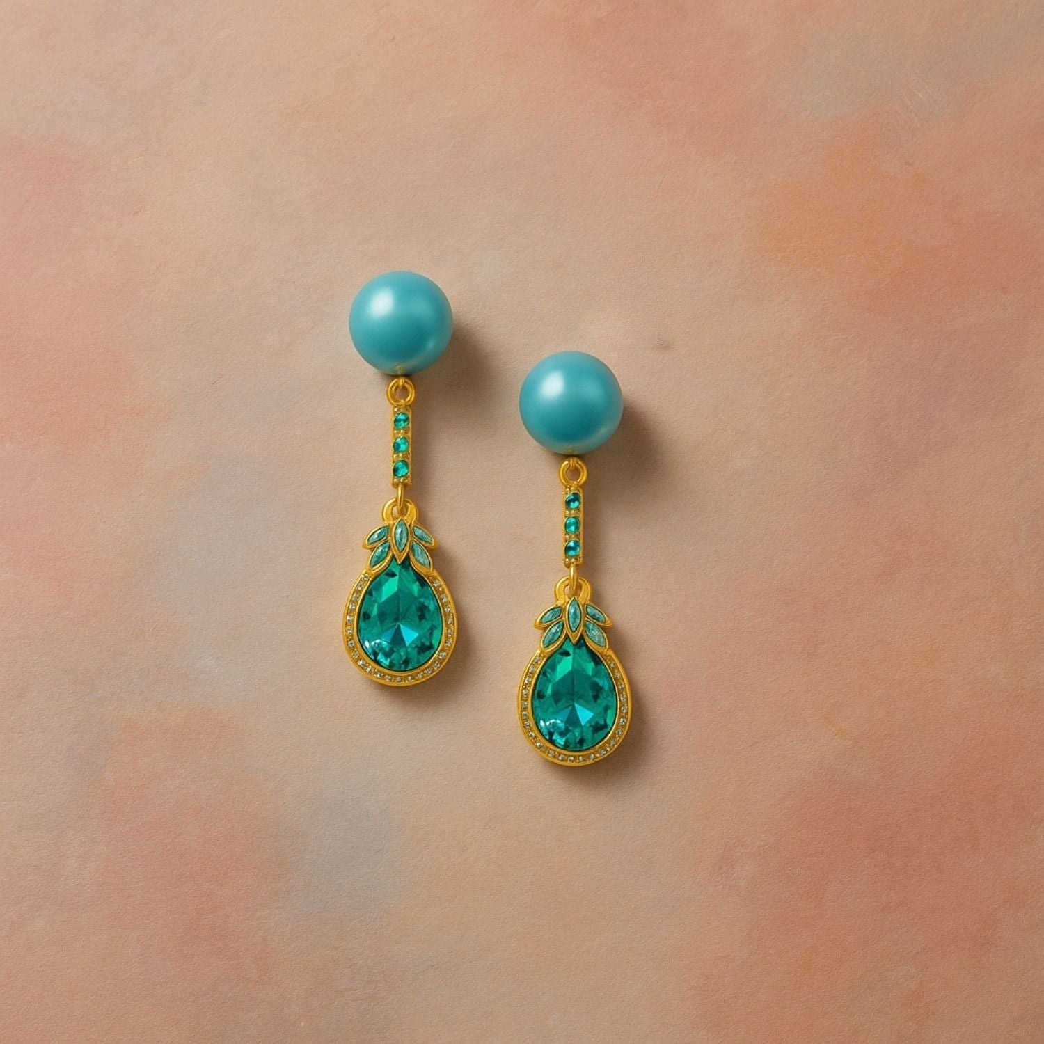 Golden Drop Earrings with Orange Stone – Elegant Festive Earrings for Women & Girls