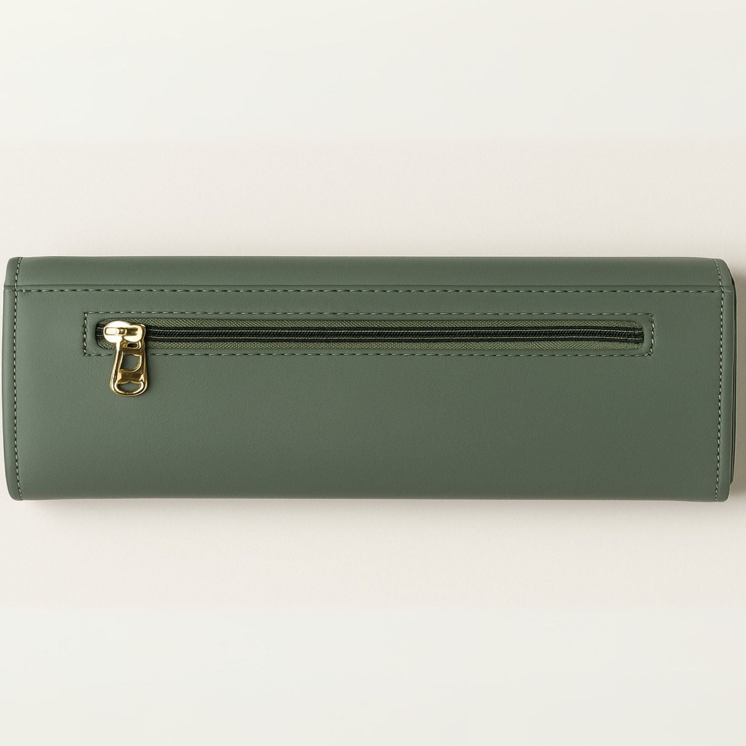 Sage Sleek Clutch with Gold Accent Bar – Minimalist Elegance