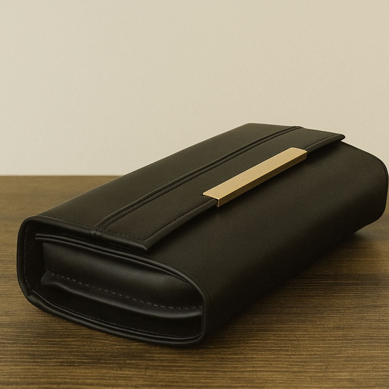 Sage Sleek Clutch with Gold Accent Bar – Minimalist Elegance