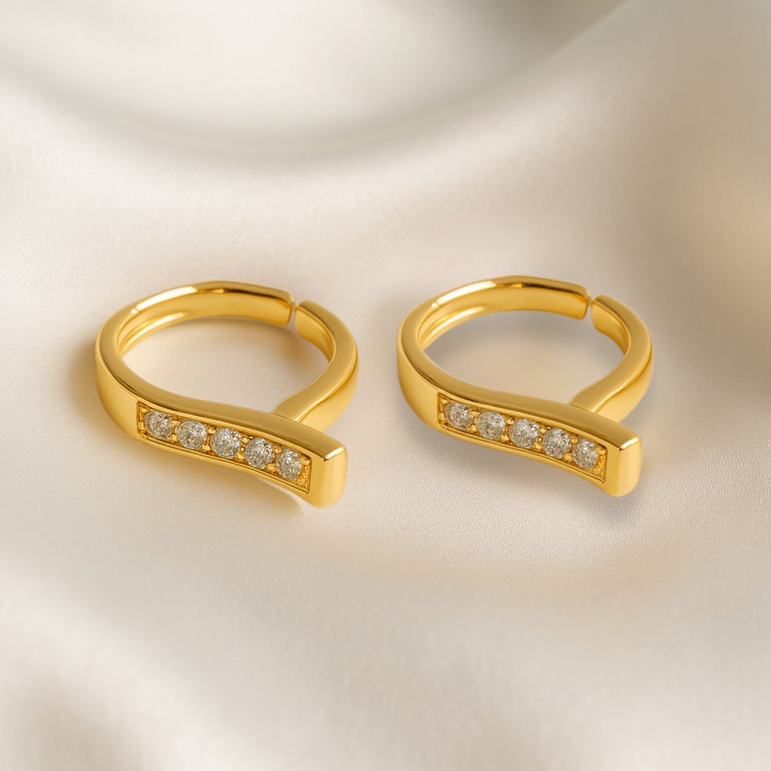 Women’s Asymmetric Pavé Bar Huggie Hoop Earrings – Gold-Tone Mini Hoops with Hinged Latch-Back, Lightweight Sparkle for Daily & Party Wear