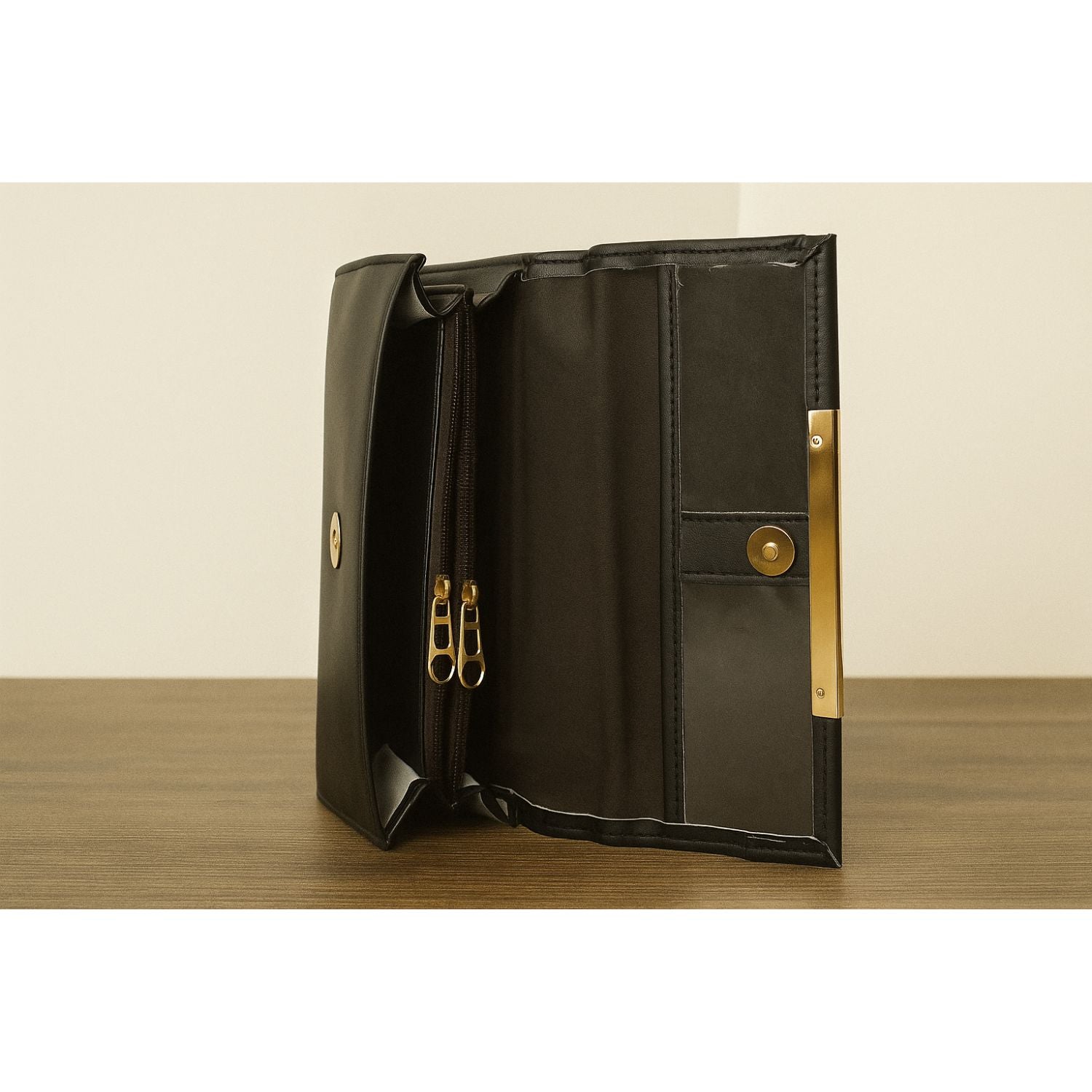 Sage Sleek Clutch with Gold Accent Bar – Minimalist Elegance