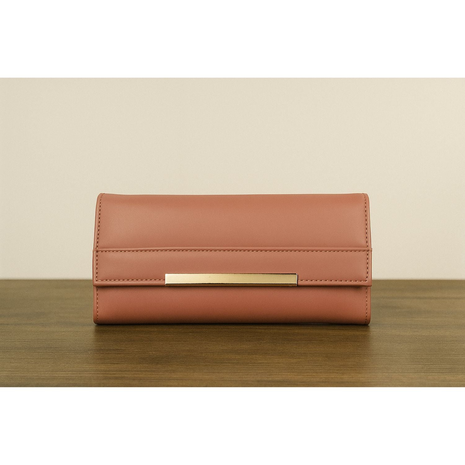 Sage Sleek Clutch with Gold Accent Bar – Minimalist Elegance