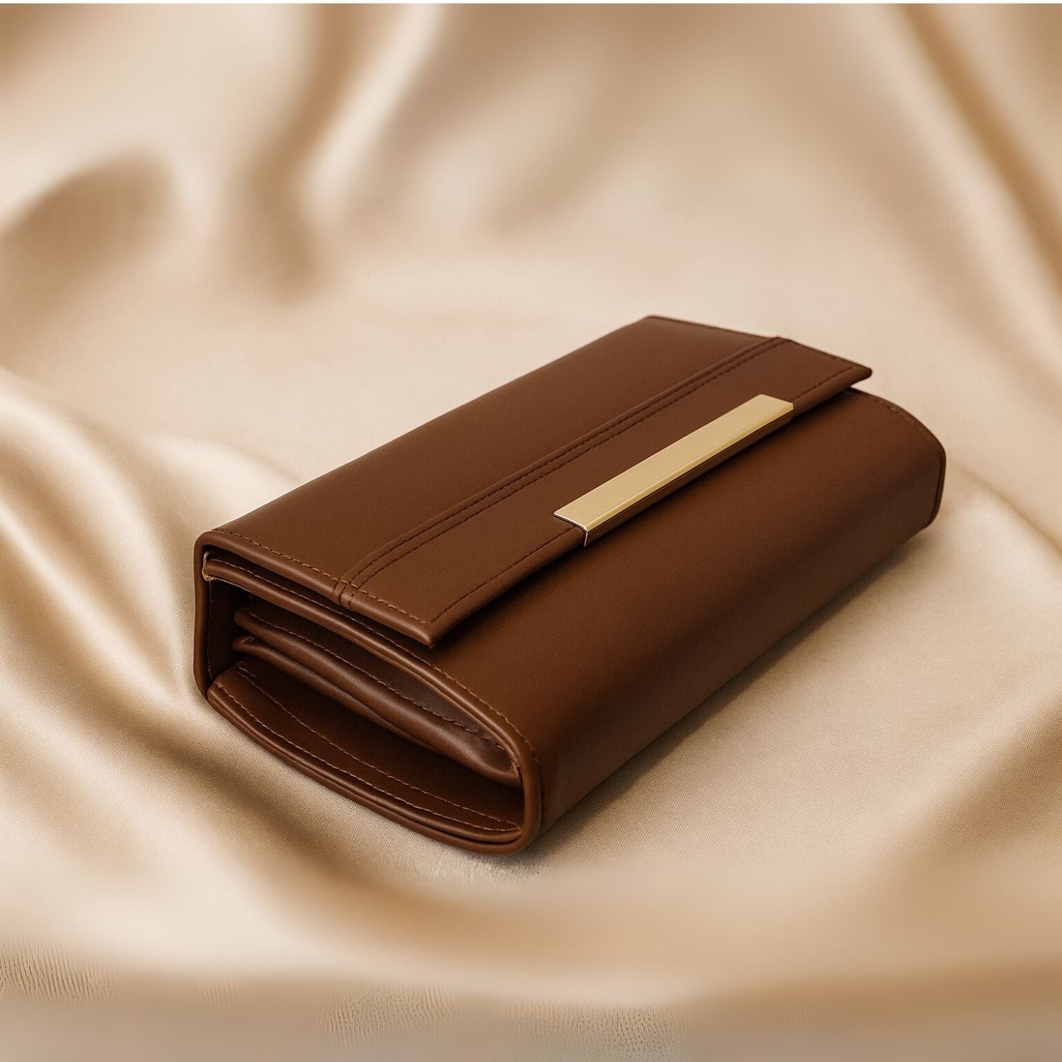 Sage Sleek Clutch with Gold Accent Bar – Minimalist Elegance