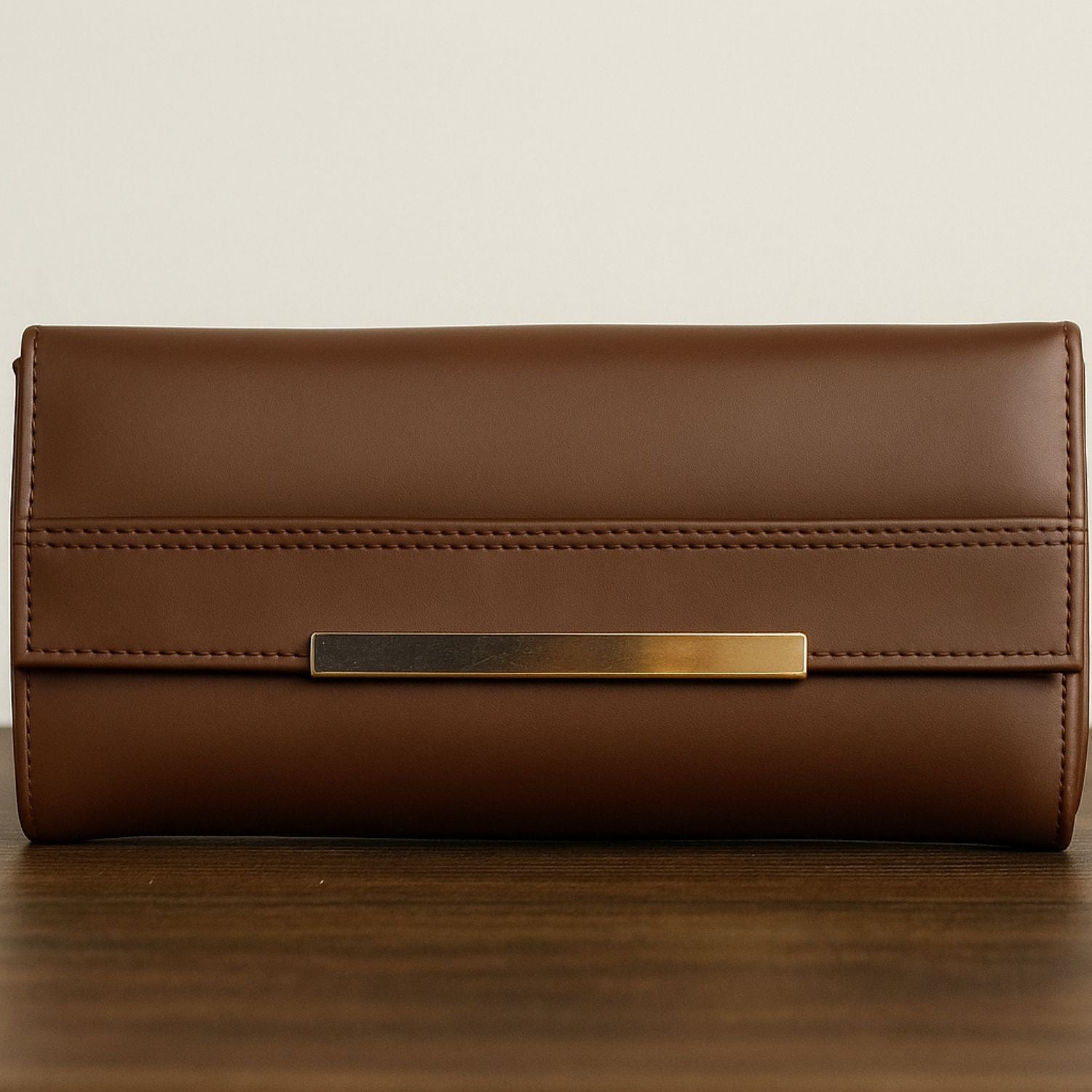 Sage Sleek Clutch with Gold Accent Bar – Minimalist Elegance