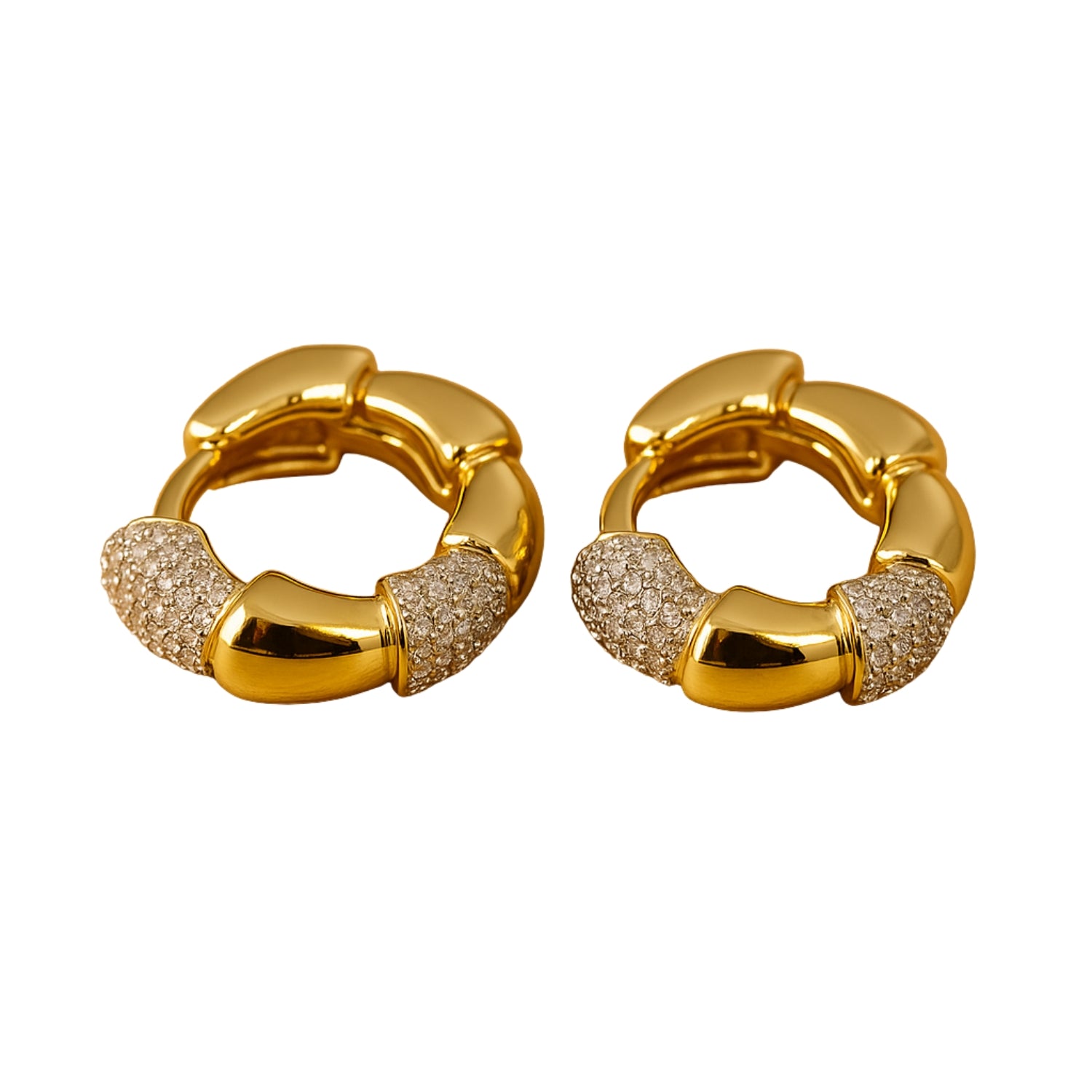 Women’s Segment Hoop Earrings – Gold & Silver-Tone Alternating Pavé Huggie Hoops, Chunky Mini Hoops with Hinged Latch-Back, Lightweight Daily & Party Wear