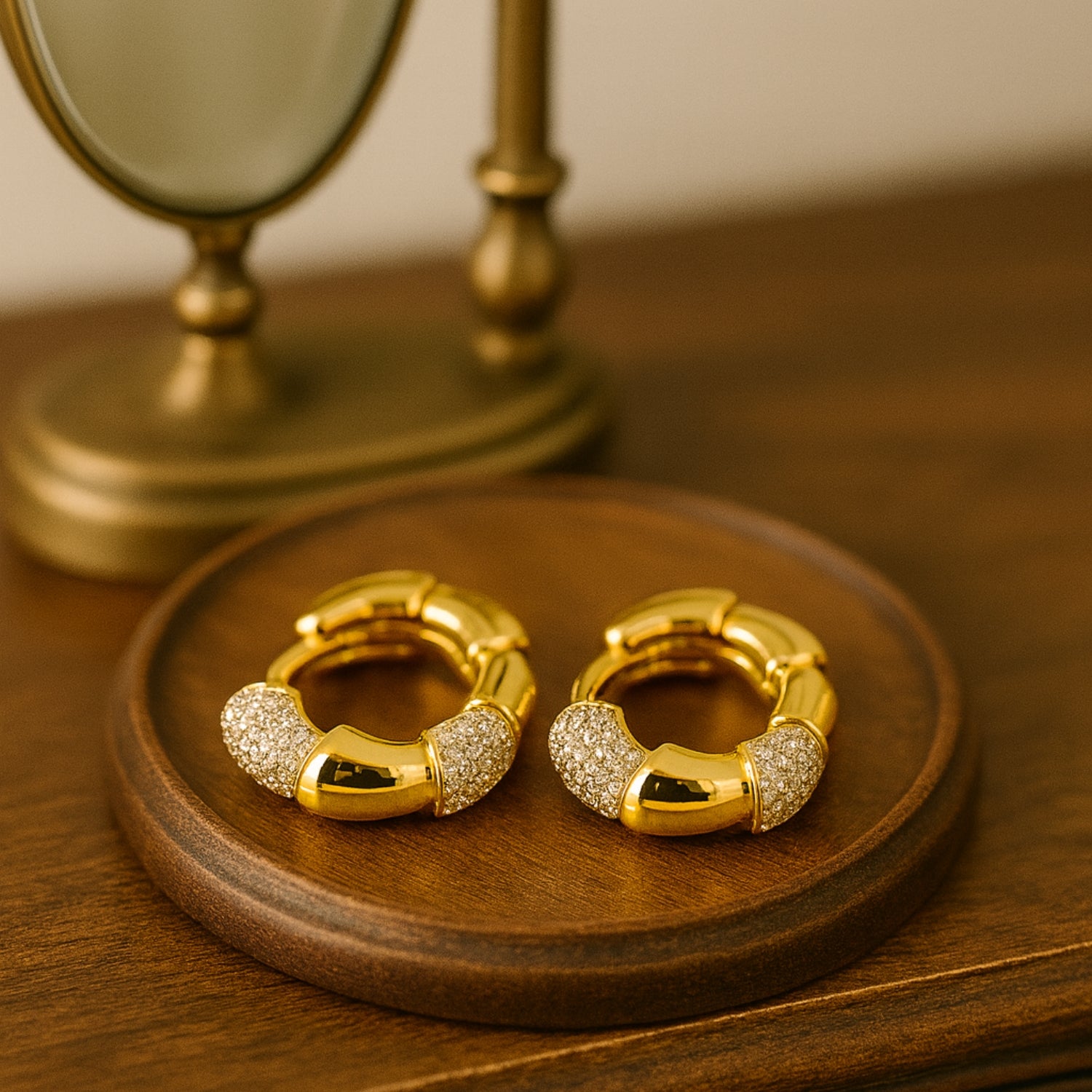 Women’s Segment Hoop Earrings – Gold & Silver-Tone Alternating Pavé Huggie Hoops, Chunky Mini Hoops with Hinged Latch-Back, Lightweight Daily & Party Wear