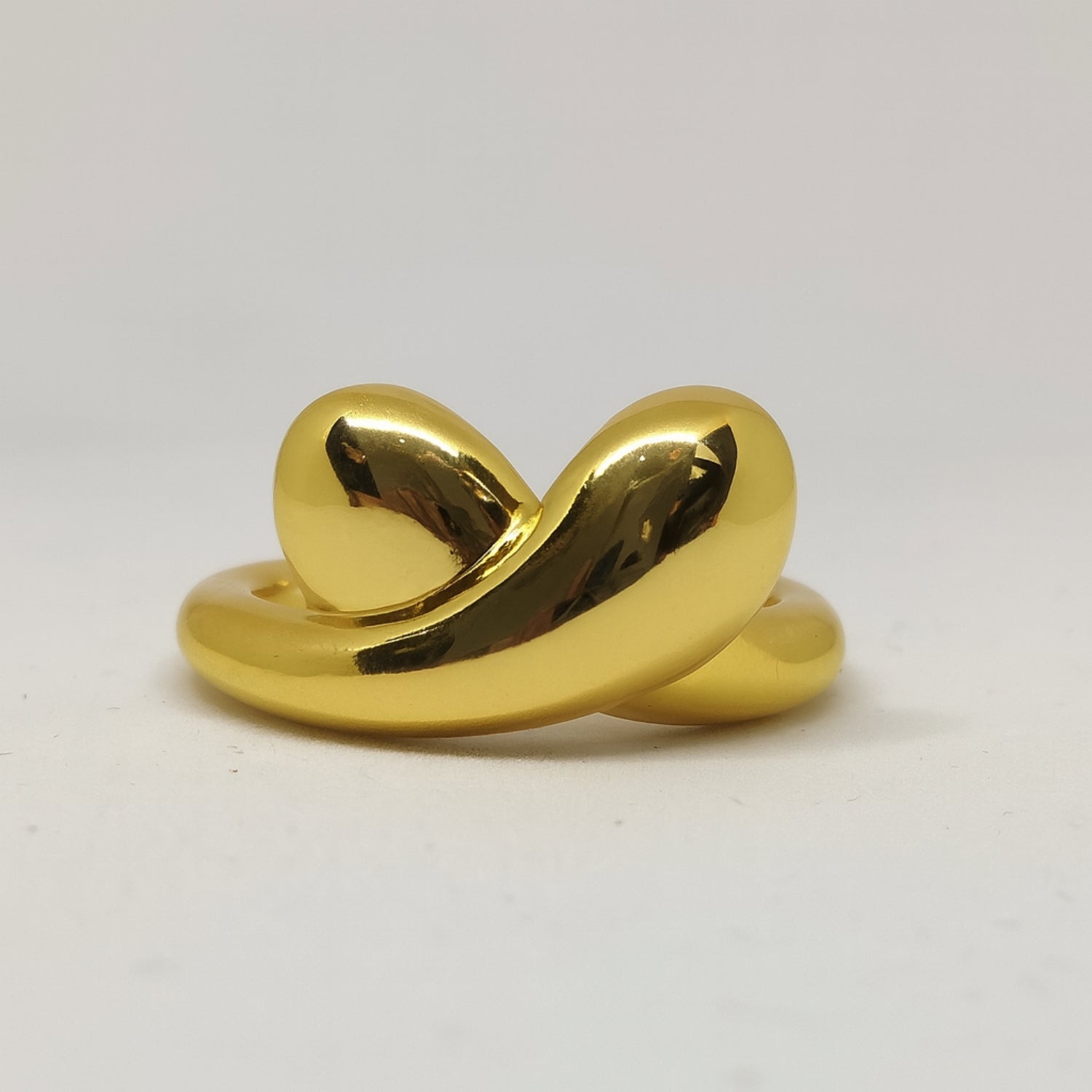 Bold Sculptural Crossover Ring for Women – High-Polish Gold-Tone Dome Statement Band