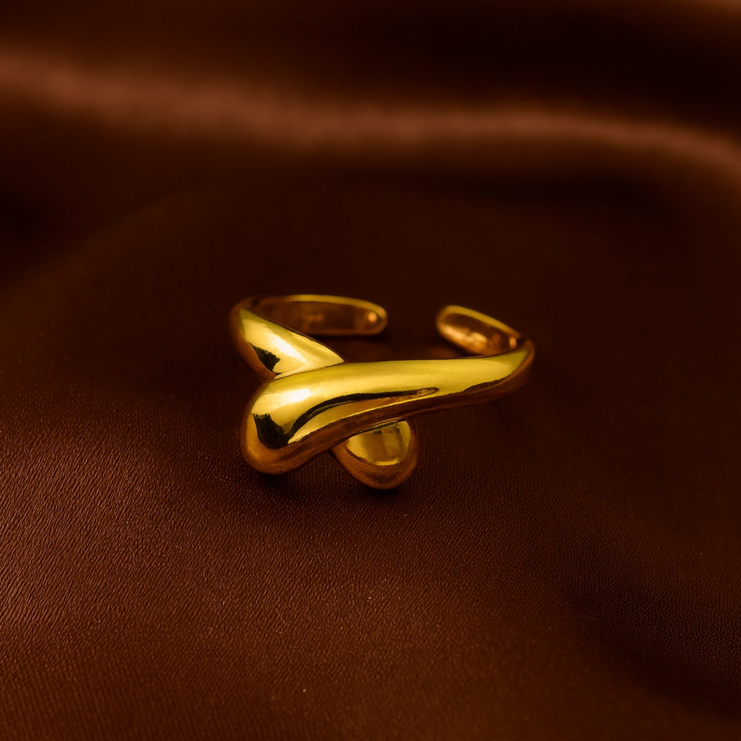 Bold Sculptural Crossover Ring for Women – High-Polish Gold-Tone Dome Statement Band