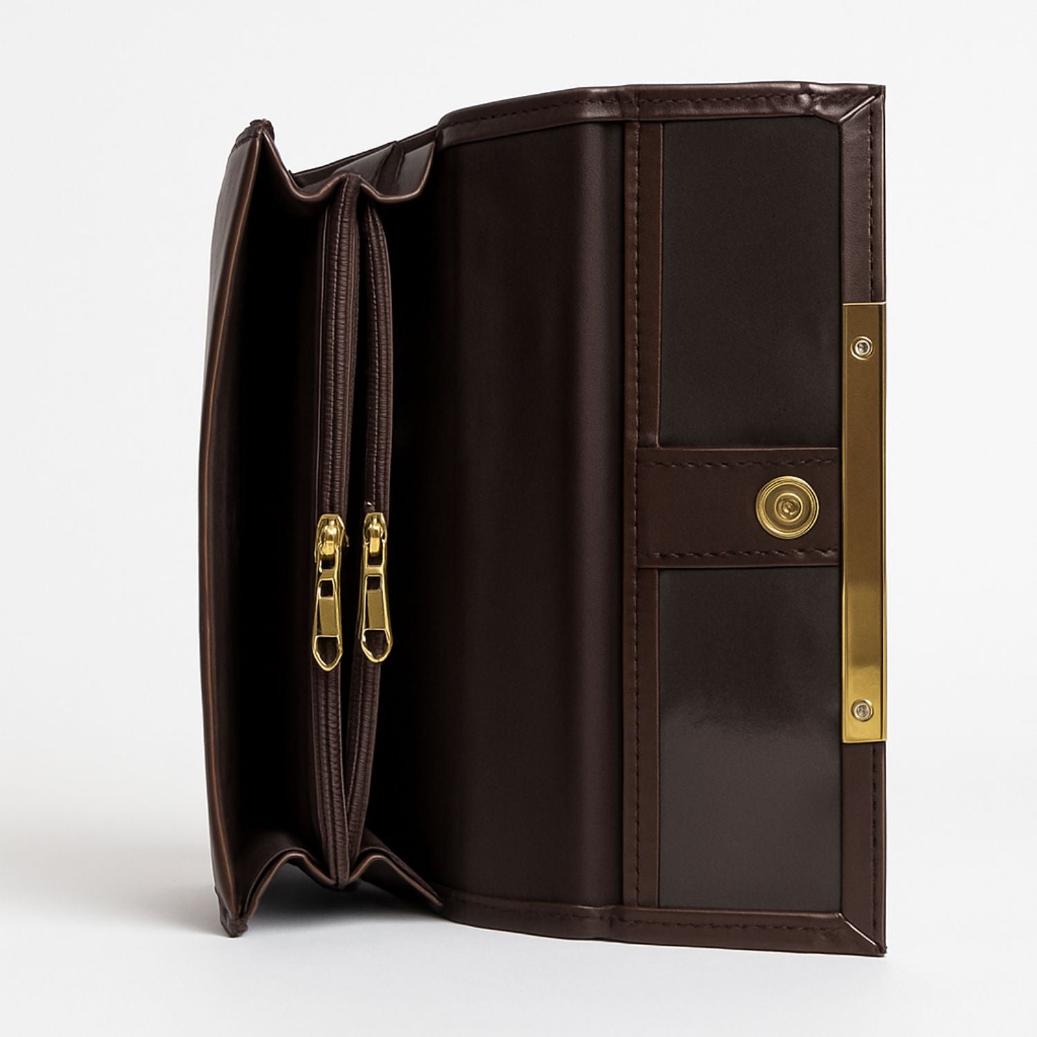 Sage Sleek Clutch with Gold Accent Bar – Minimalist Elegance