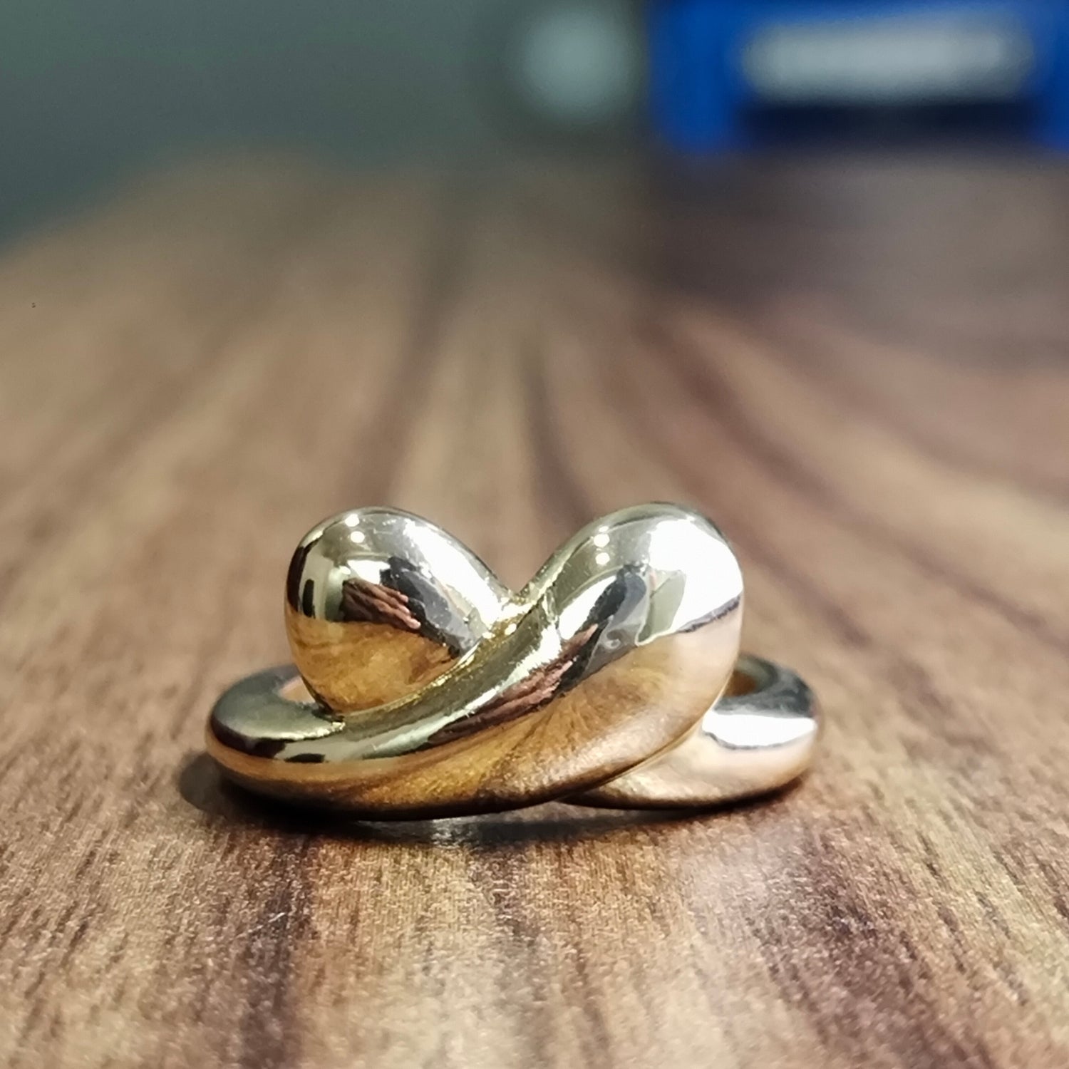 Bold Sculptural Crossover Ring for Women – High-Polish Gold-Tone Dome Statement Band