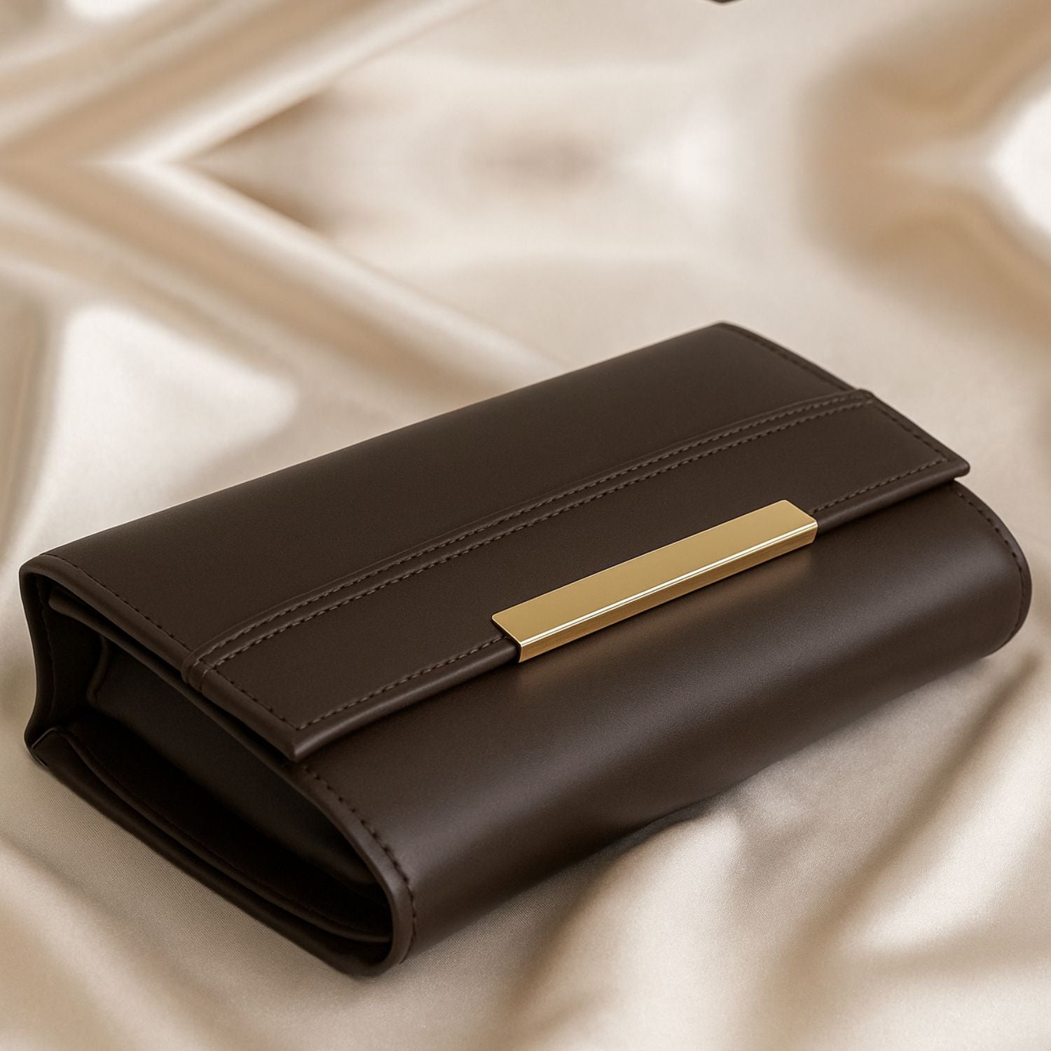 Sage Sleek Clutch with Gold Accent Bar – Minimalist Elegance