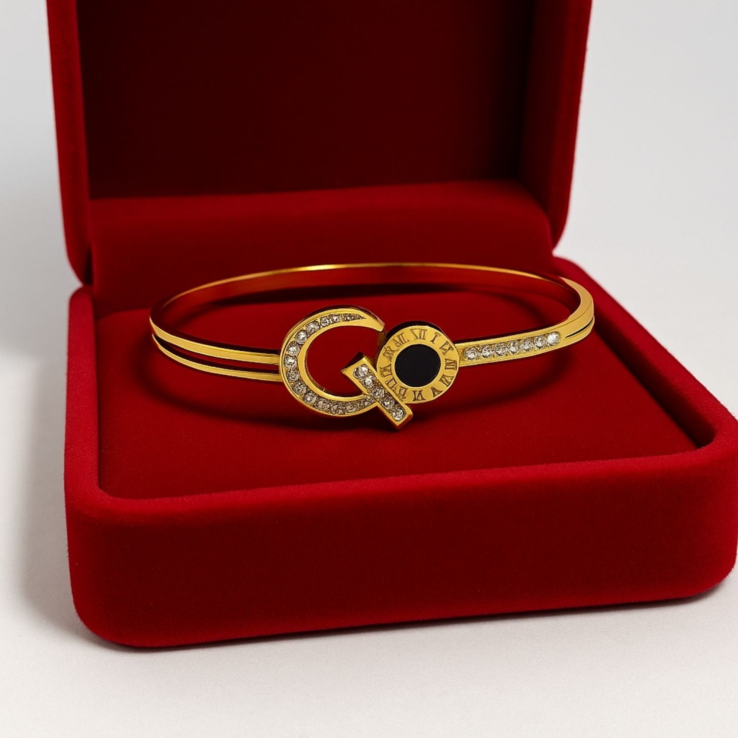 Luxury Gold-Plated Roman Dial Crystal Bracelet – Lightweight Designer Bangle for Women & Girls