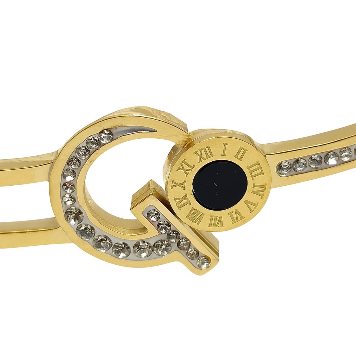 Luxury Gold-Plated Roman Dial Crystal Bracelet – Lightweight Designer Bangle for Women & Girls