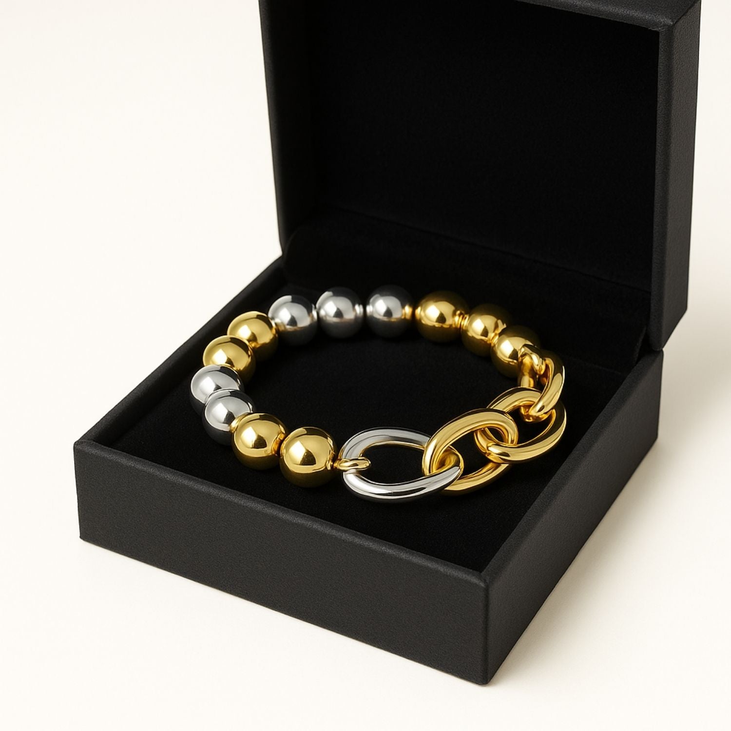 Dual-Tone Beaded Chain Bracelet – Lightweight Gold & Silver Bracelet for Women & Girls